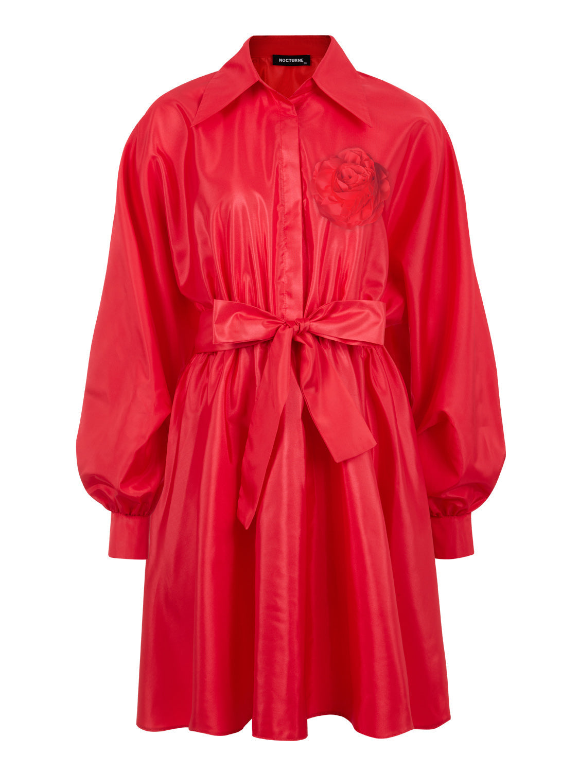 Belted Taffeta Dress - Red