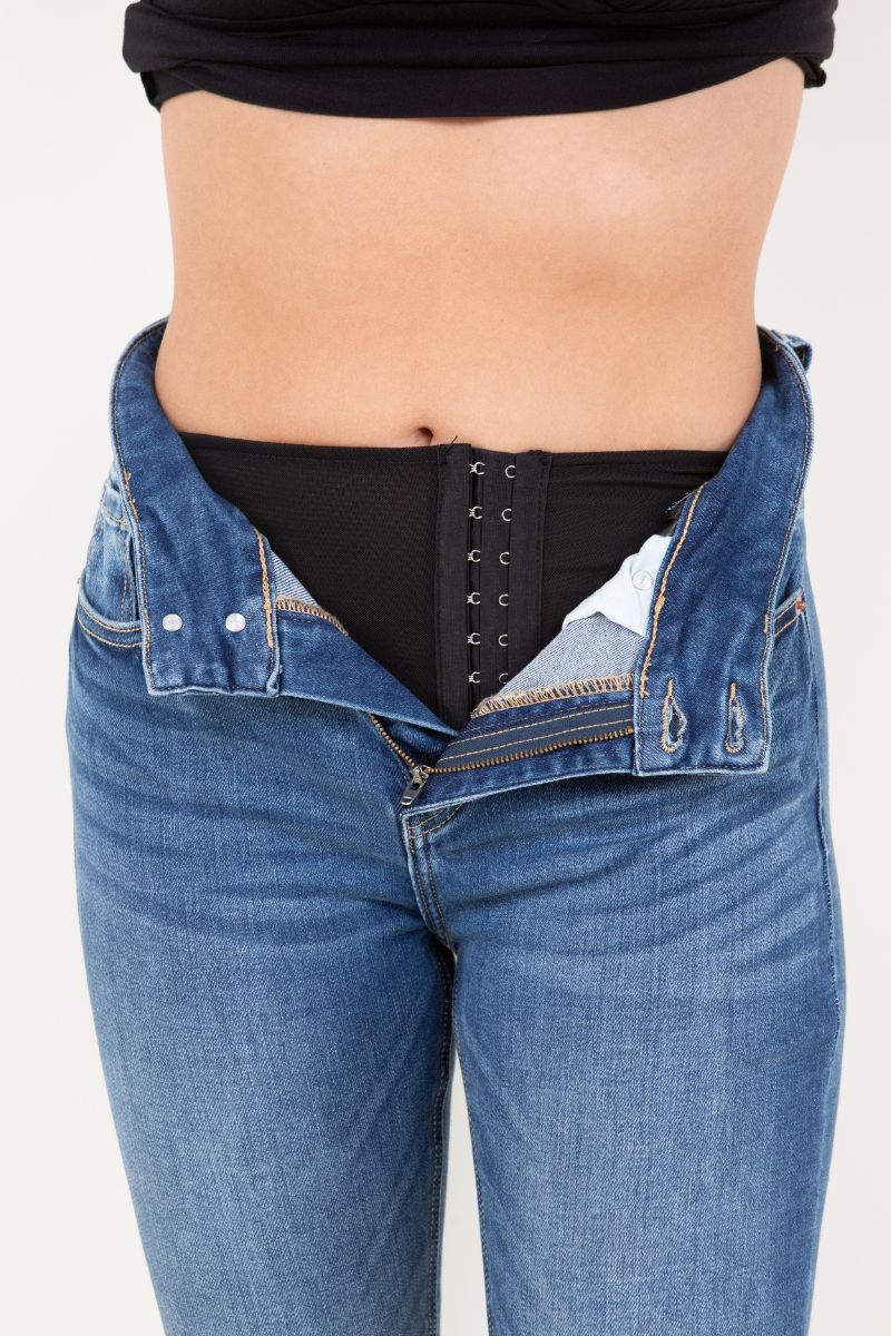 Rebel Corset Double Waist Ankle Distress Jeans
