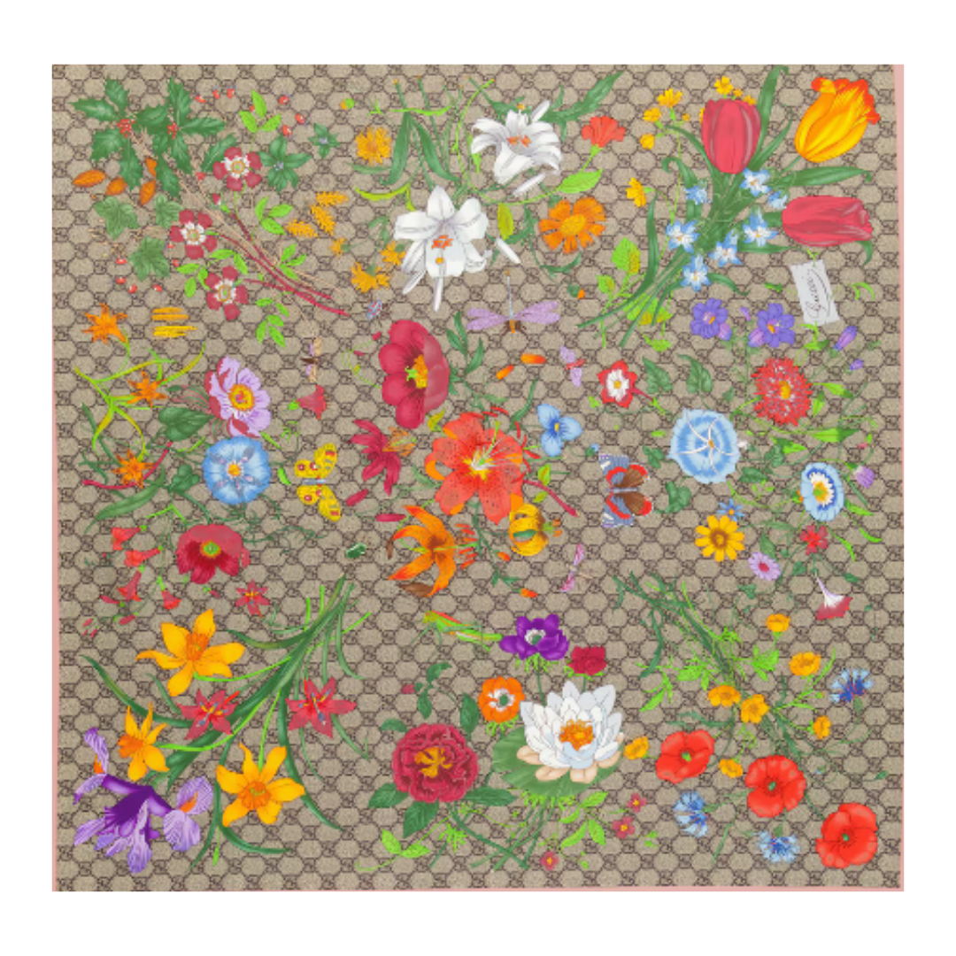 GG Logo Flora Vintage Silk Scarf Crossbody Bag