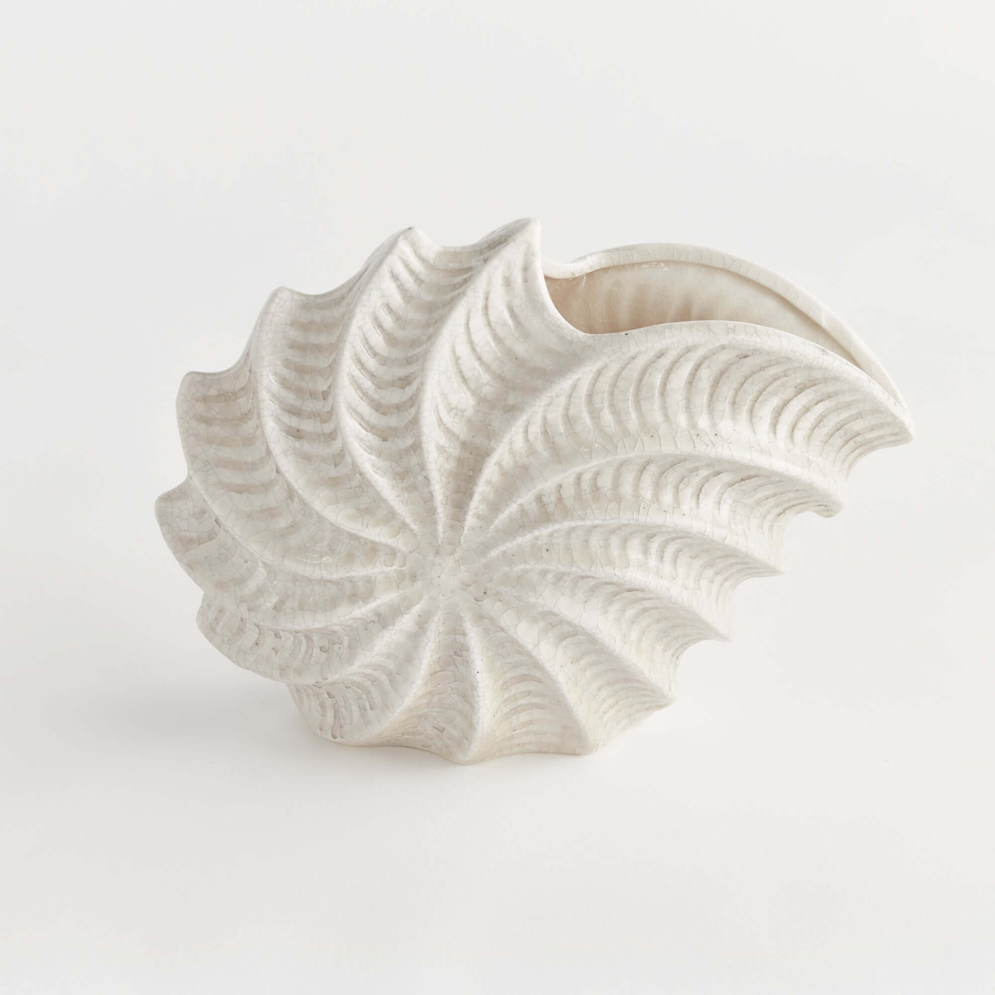 Vintage Coastal Shell Vase with Crackle Glaze