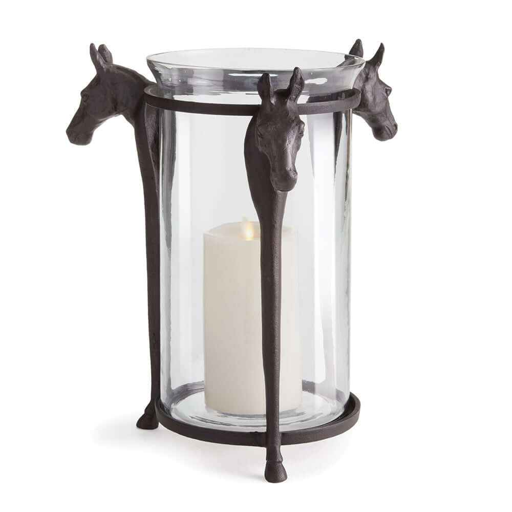 Vintage Equestrian Hurricane Candleholder with Horsehead Detail