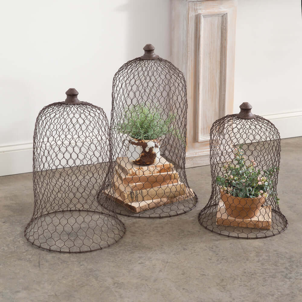 Vintage Farmhouse Chicken Wire Cloches (Set of 3)