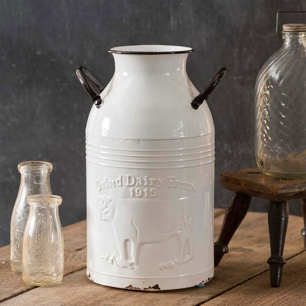 Vintage Farmhouse White Enamel Milk Can