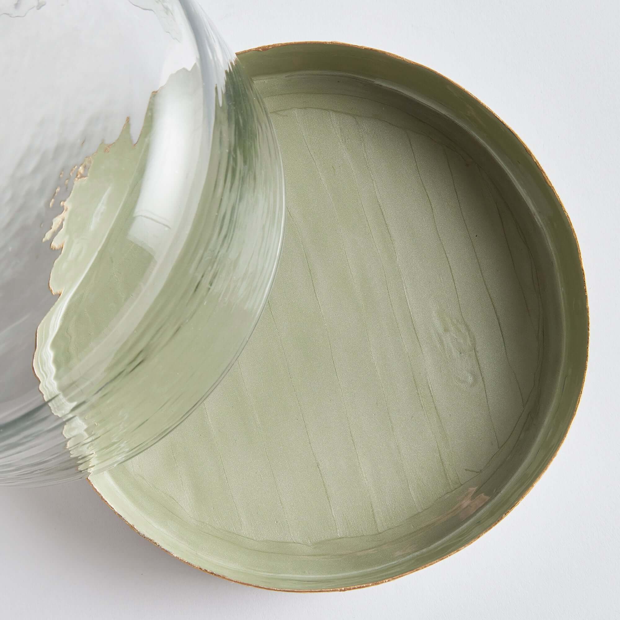Vintage Hammered Glass Cloche with Green Enamel Tray