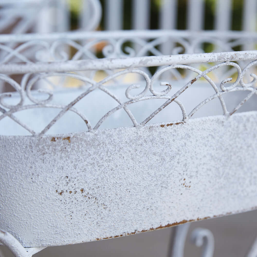 Vintage White Metal Planters with Scrolled Stands (Set of 2)