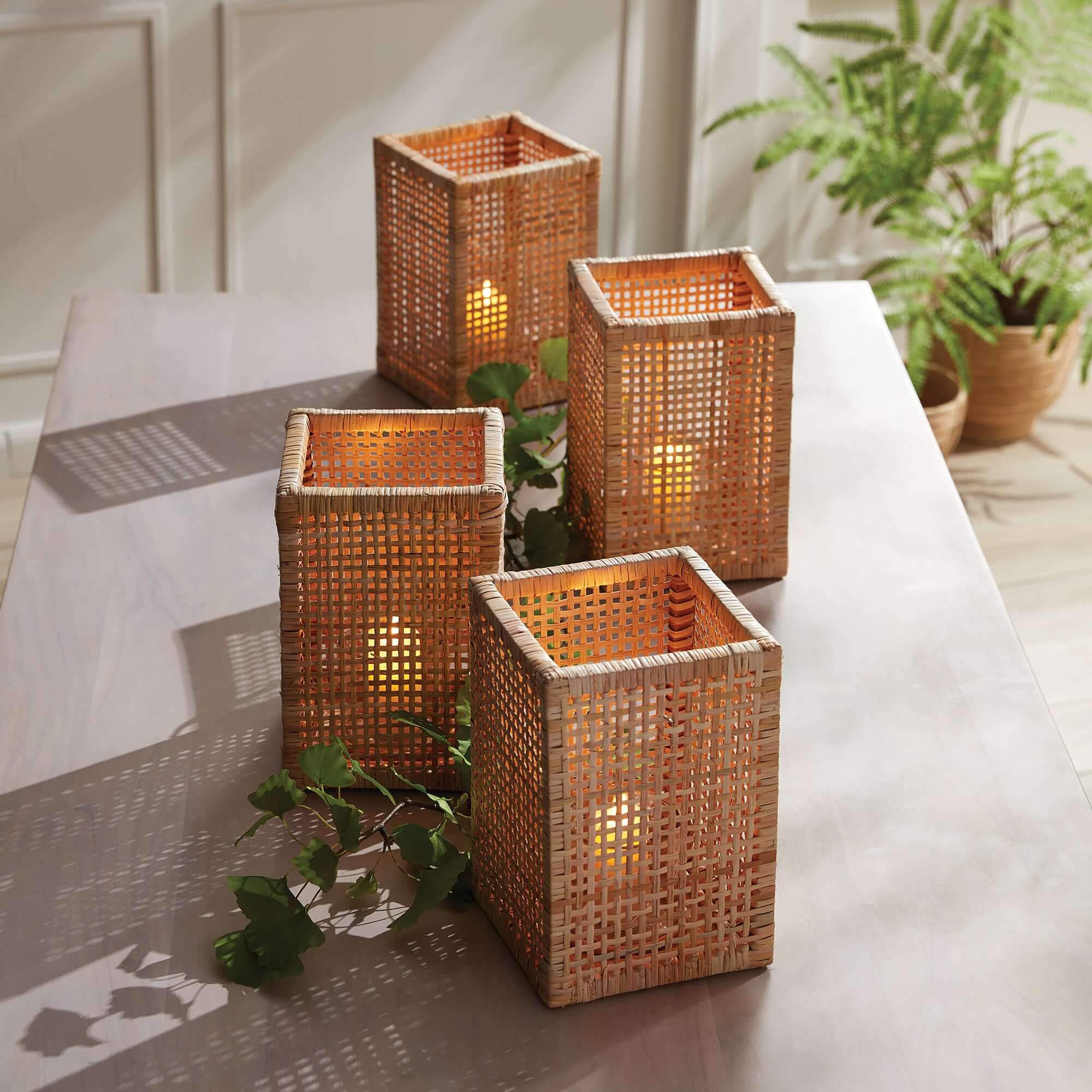 Vintage Woven Rattan Hurricane Candle Holder