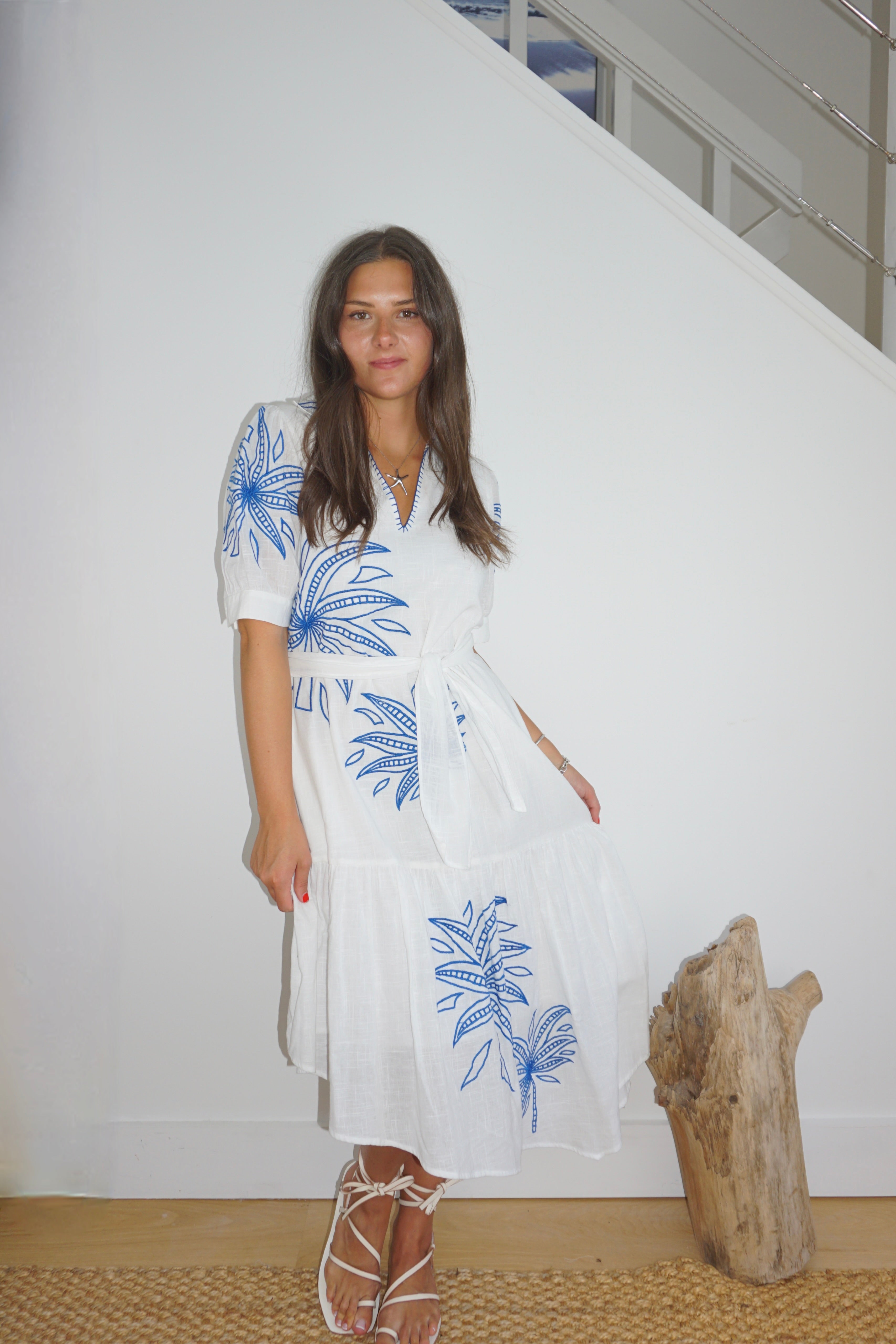 Viola Dress in Blue Abs Palms