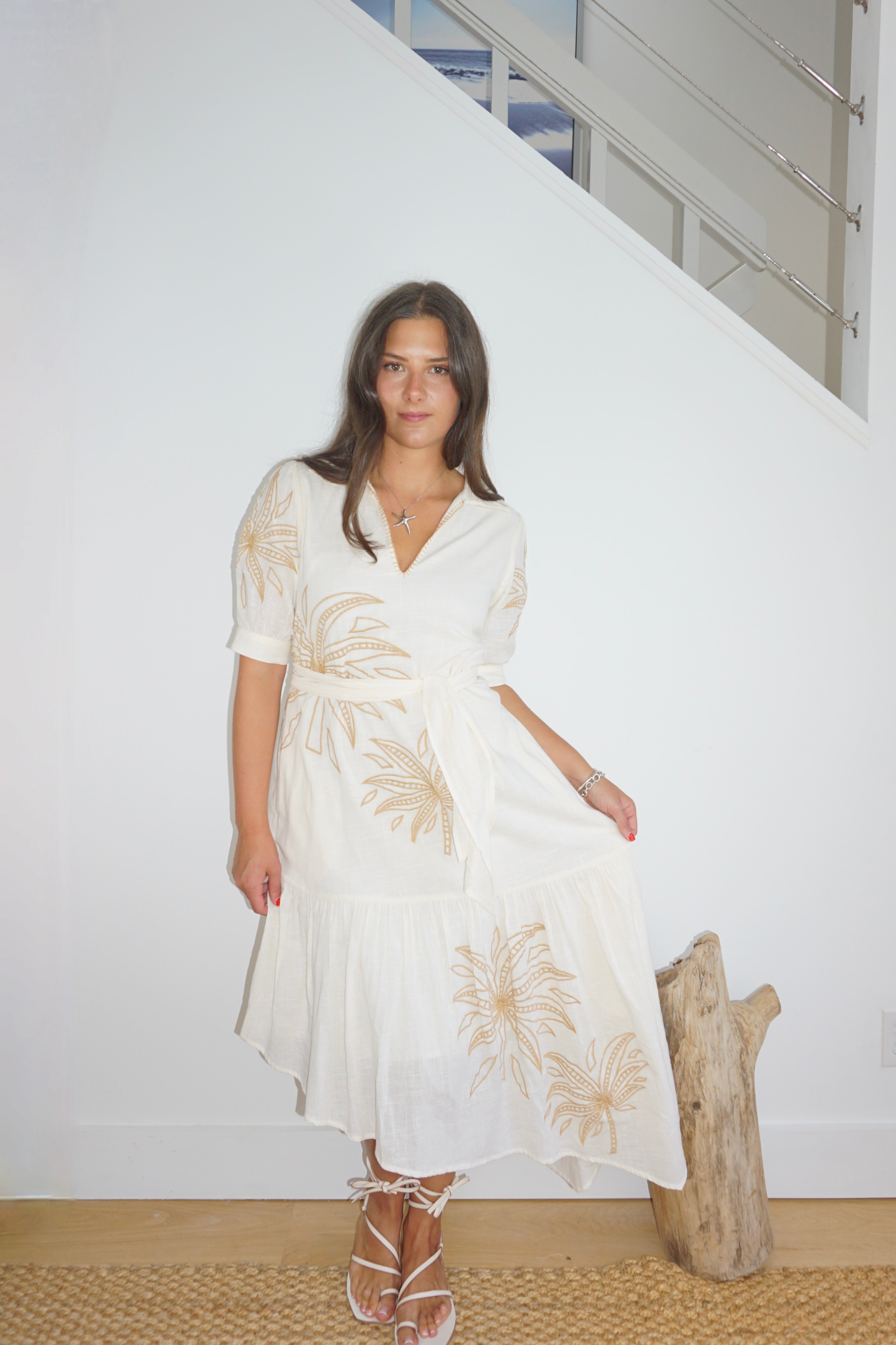 Viola Dress in Cream Abs Palms
