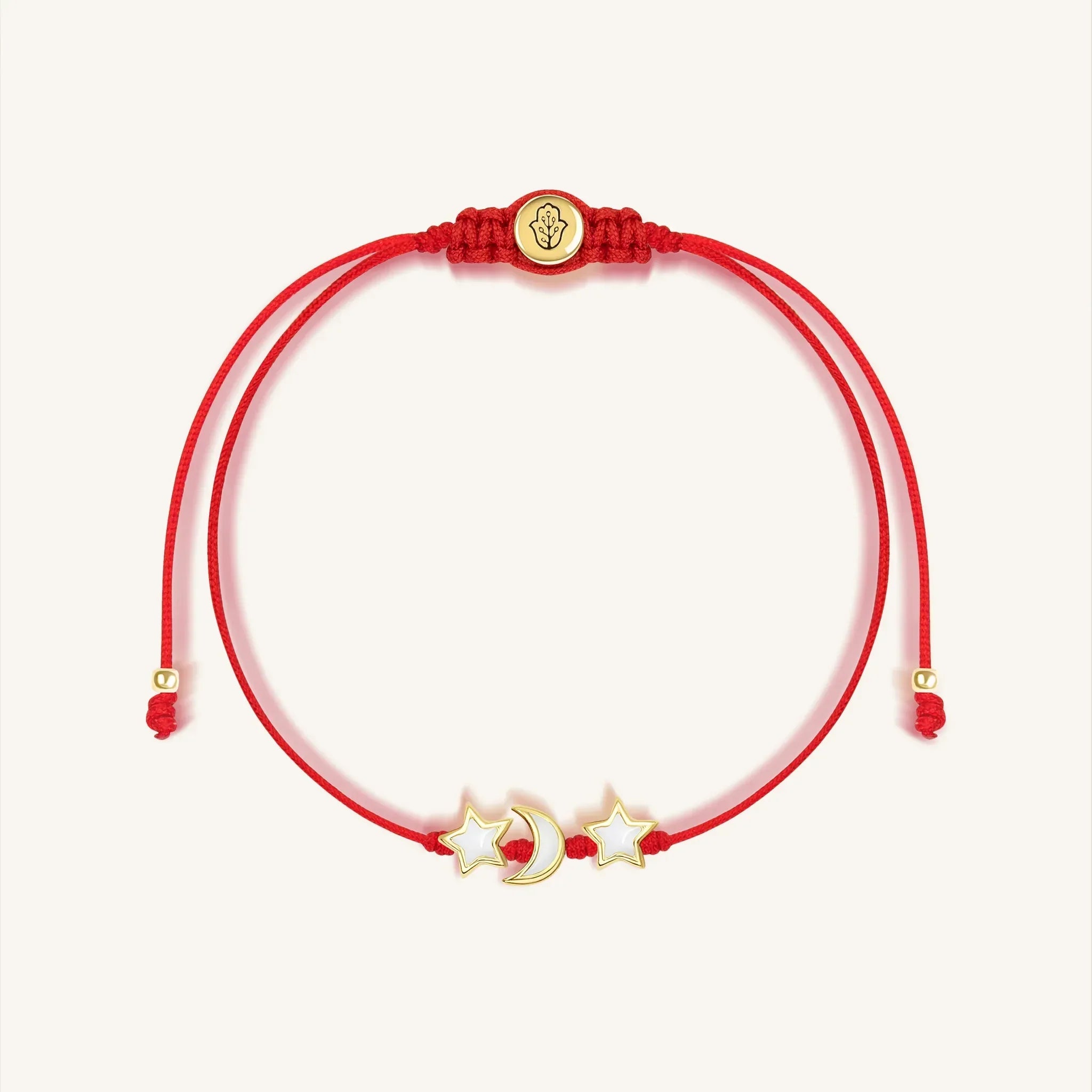 Cosmic Power - White Enamel Moon & Stars Red String Bracelet
