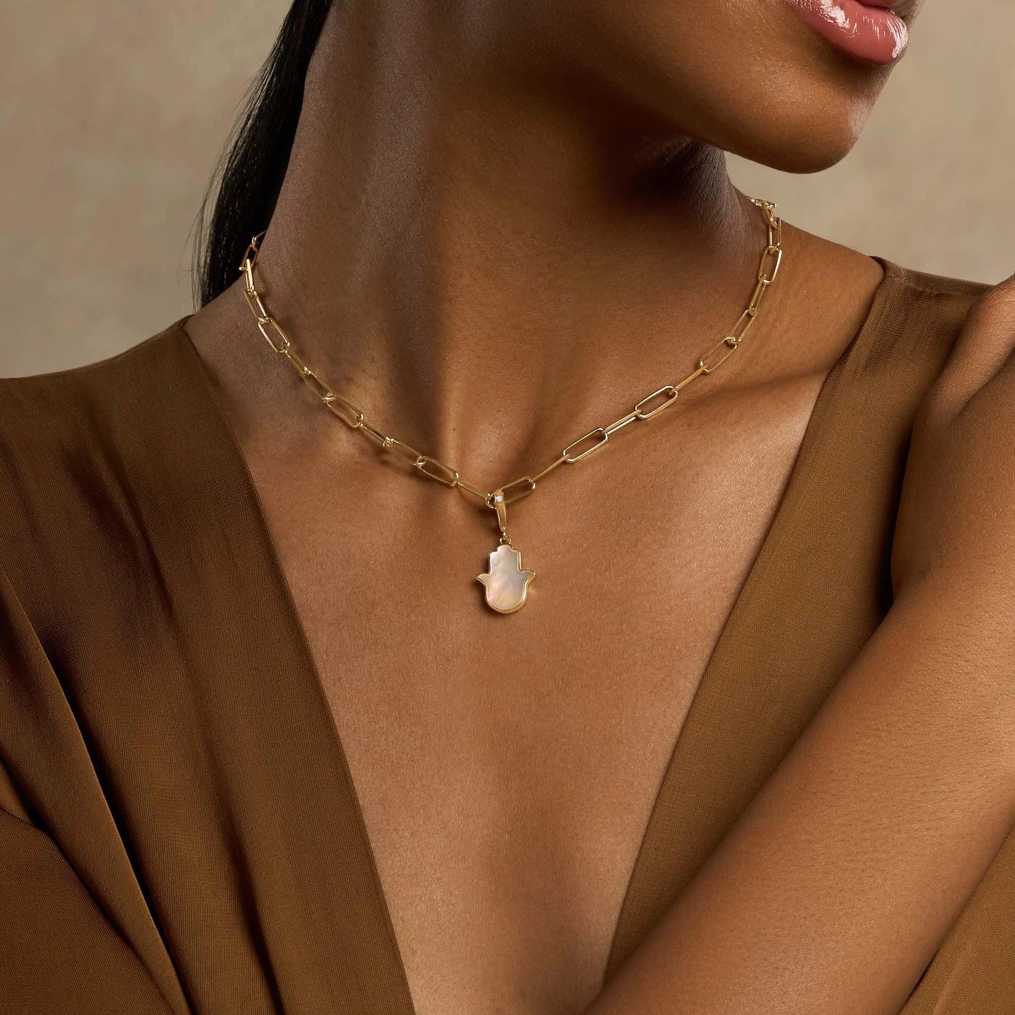 Effortless Manifestation Hamsa Mother of Pearl Engravable Charm