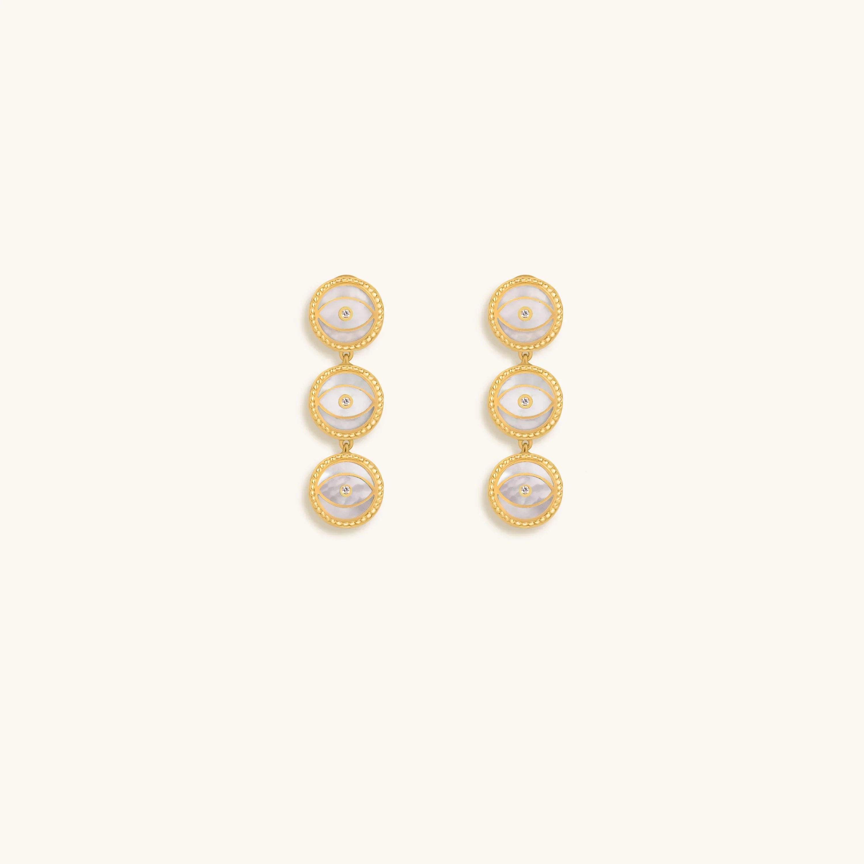 Triple Blessings Evil Eye Mother of Pearl Earrings