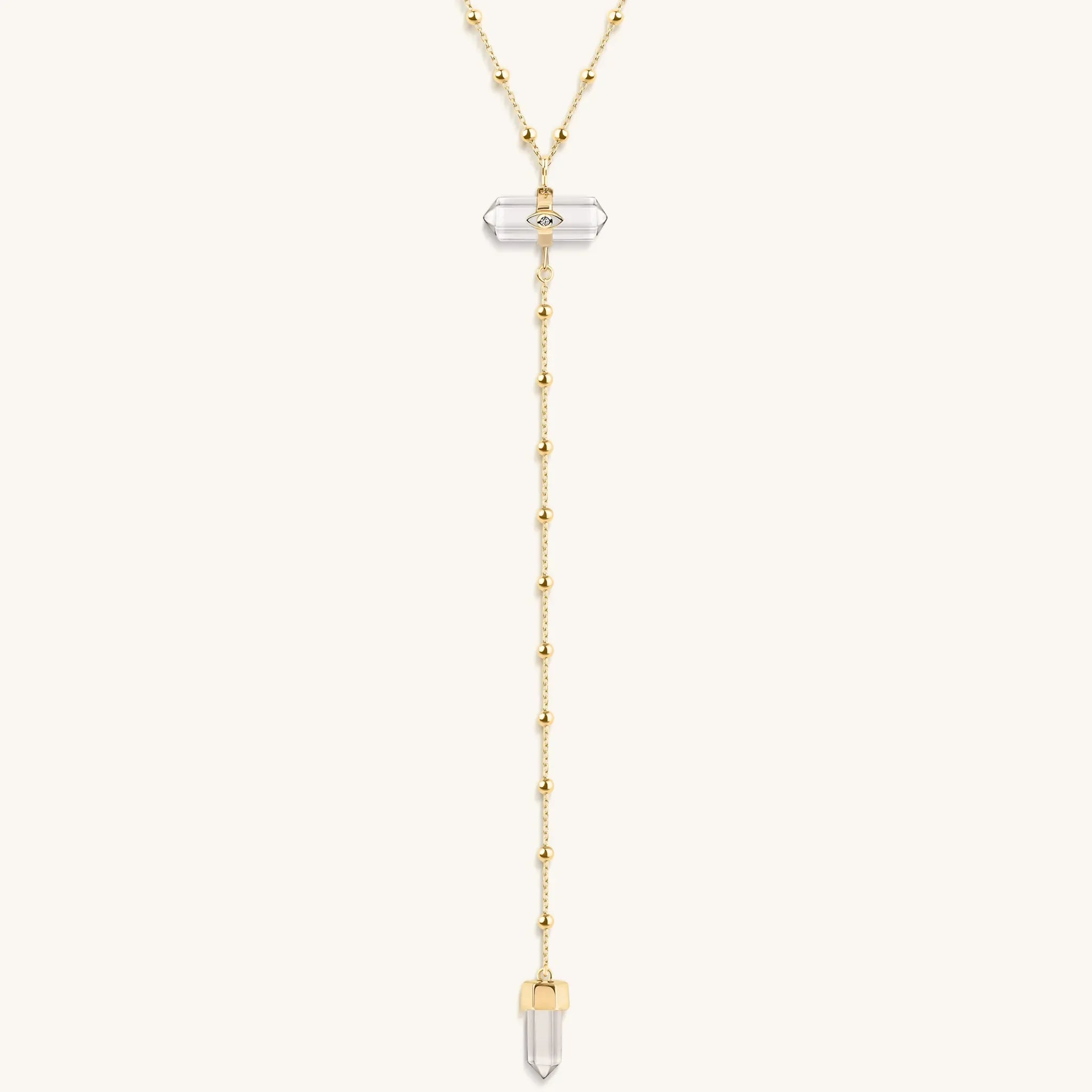 Clear Mind - Crystal Quartz Gold Evil Eye Necklace