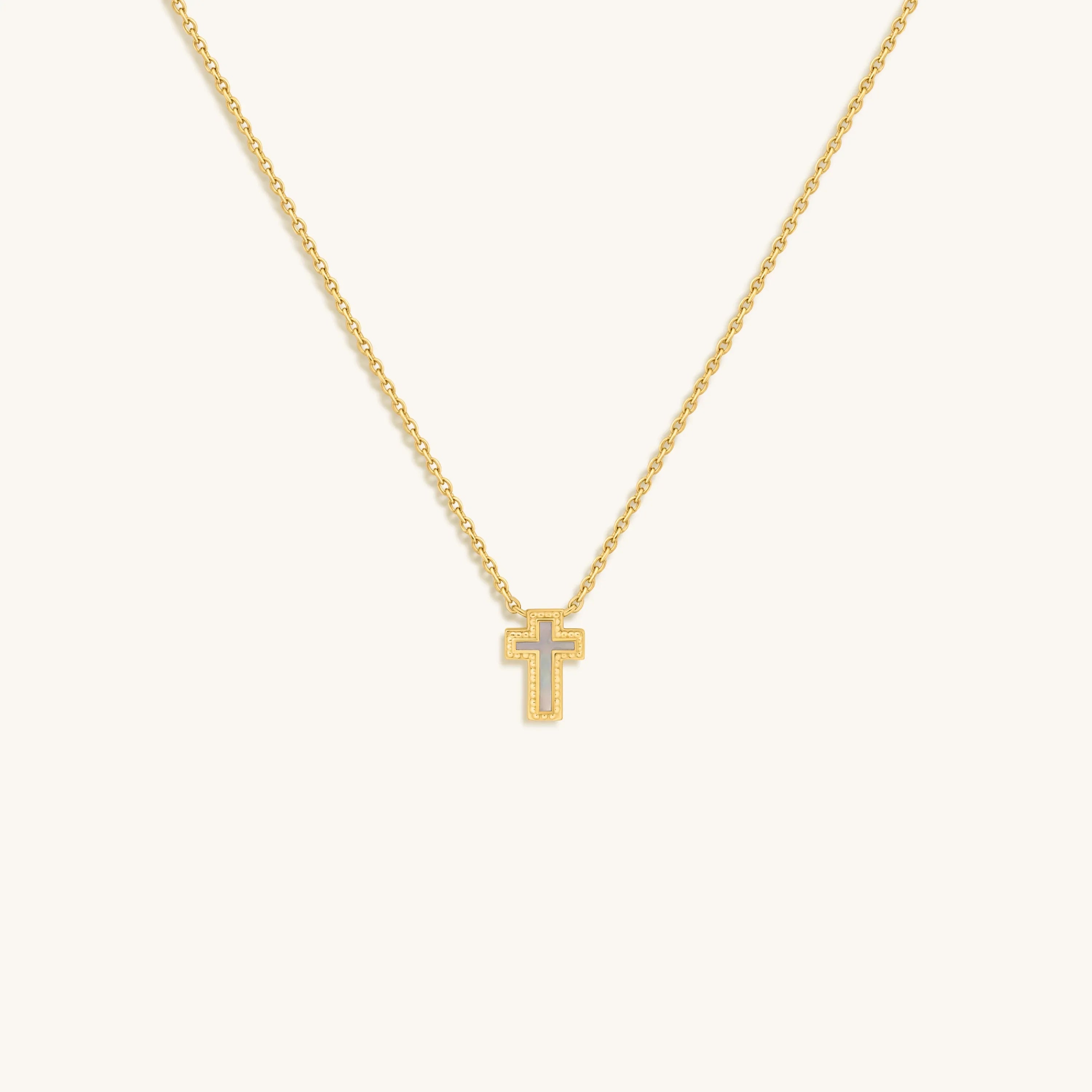 Sweet Surrender Mother of Pearl Cross Gold Necklace