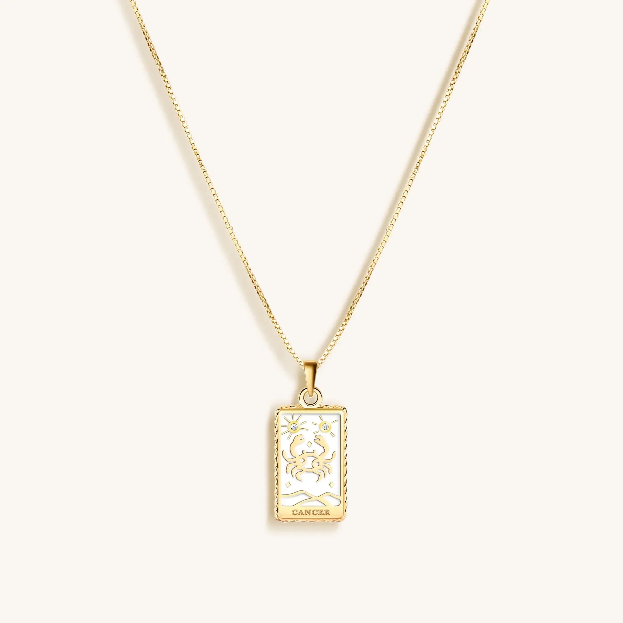 Emotional Being - White Enamel Cancer Card Necklace
