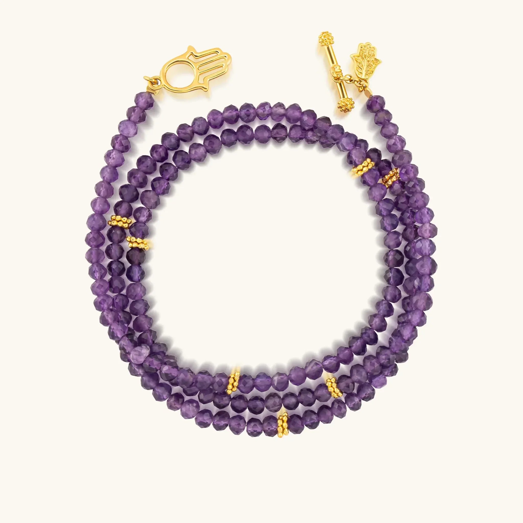 Divine Balance - Amethyst Hamsa Wrap Bracelet