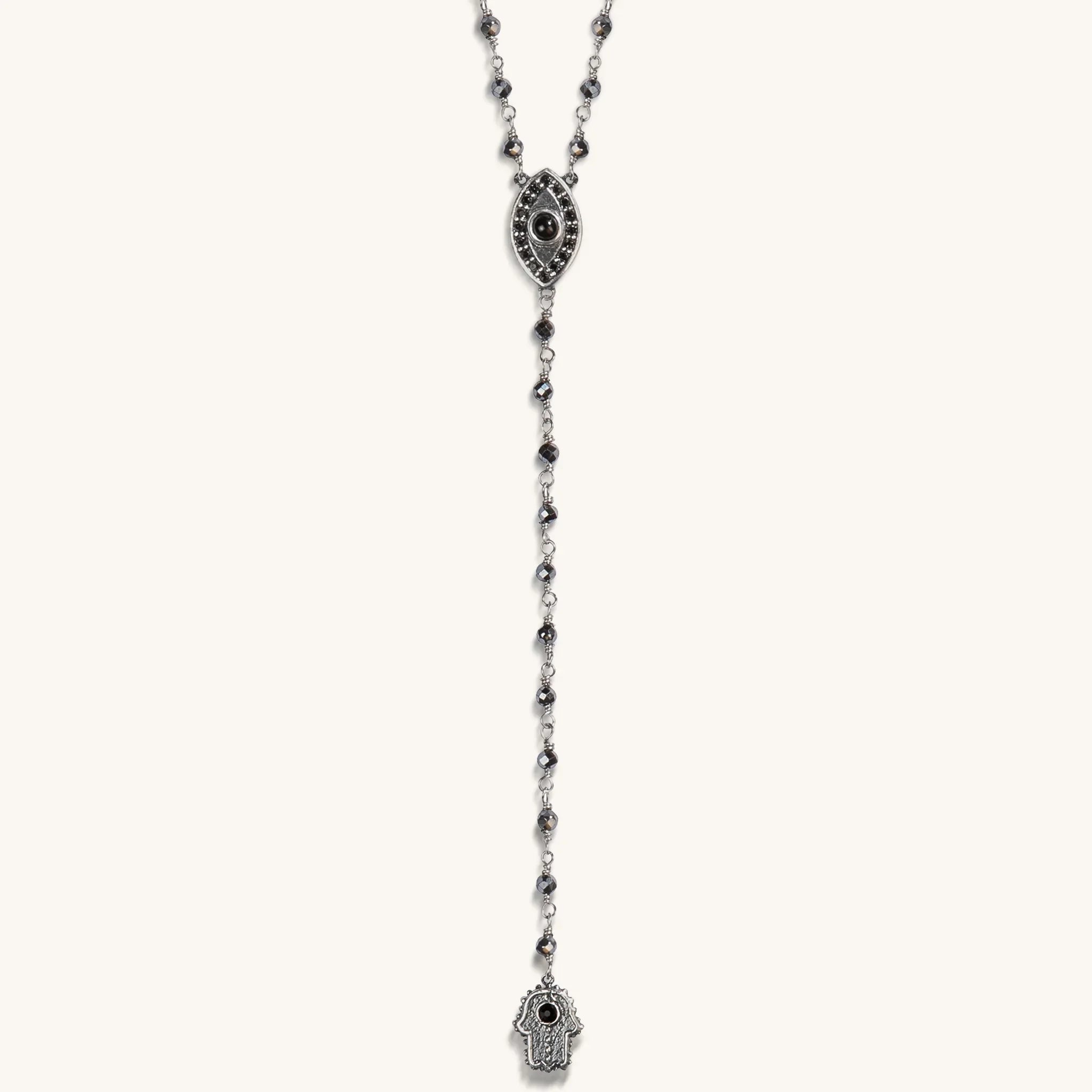 Stand in Strength Rosary Hematite Stone Necklace