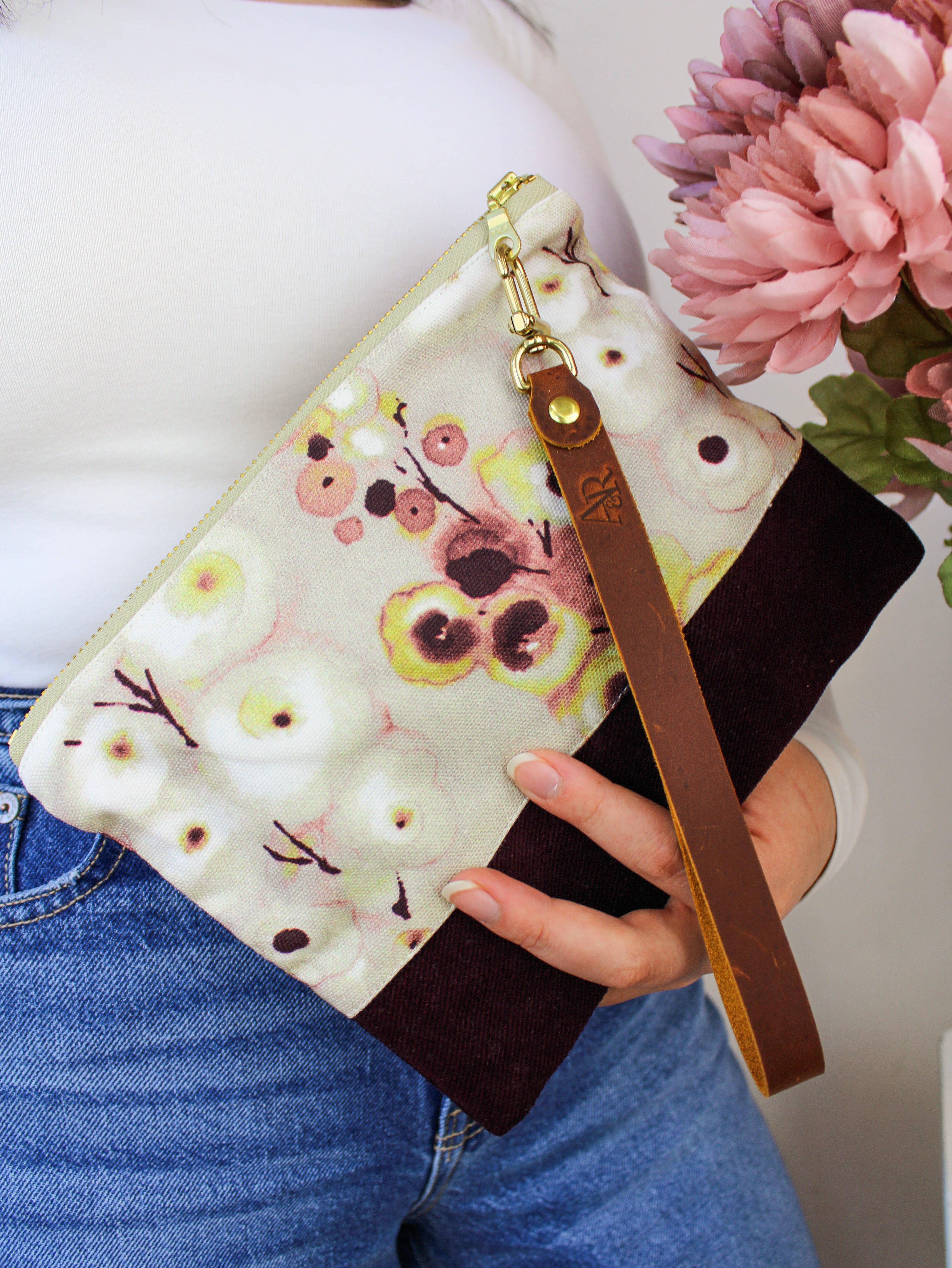 Watercolor Pansies Wristlet Purse