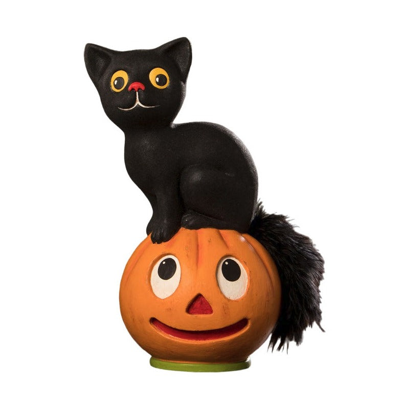 Vintage Seated Cat on Pumpkin by Bethany Lowe Designs