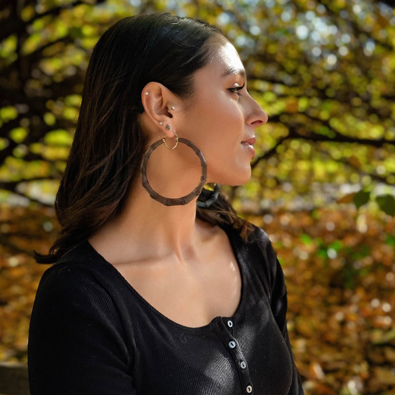 XL Blackberry Lucite Bamboo Hoop Earrings