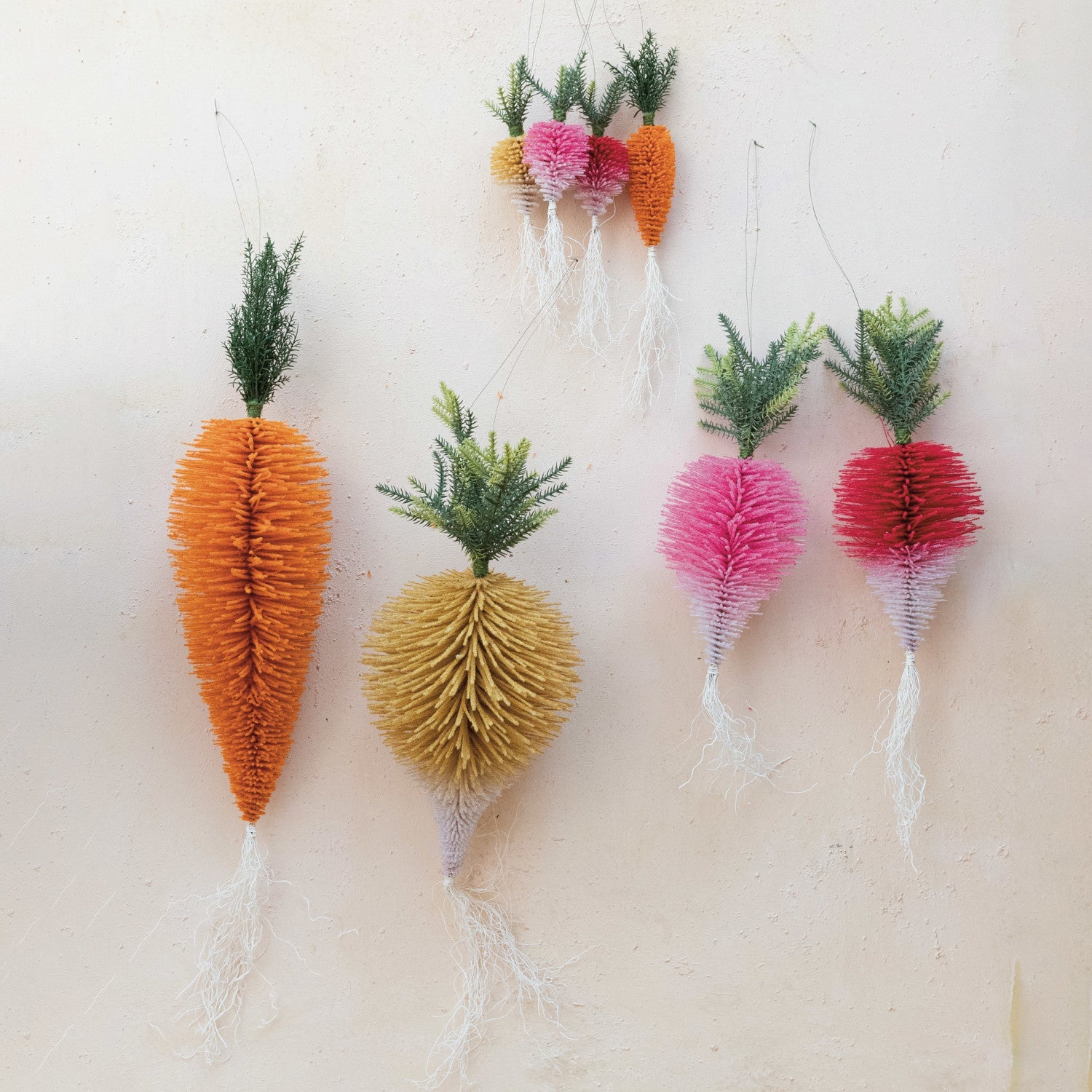 Flocked Bottle Brush Vegetable Ornaments