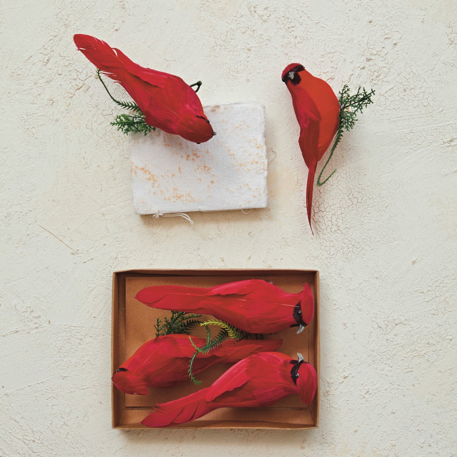 Foam & Feather Cardinal Clip-on Ornaments (Set of 3)