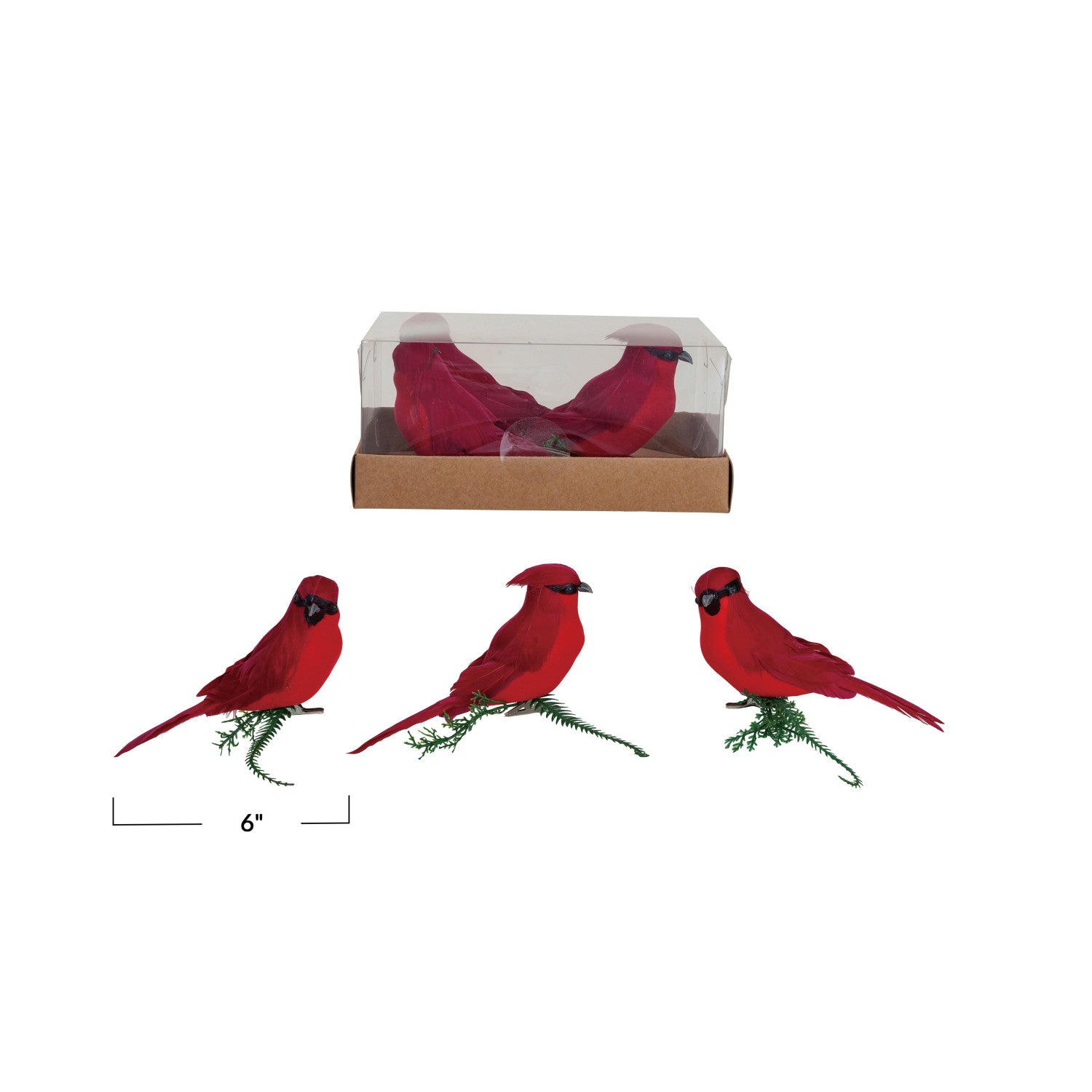 Foam & Feather Cardinal Clip-on Ornaments (Set of 3)