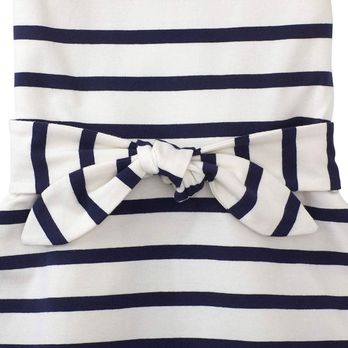 Organic Tie-Waist Knit Dress - White & Navy Stripe