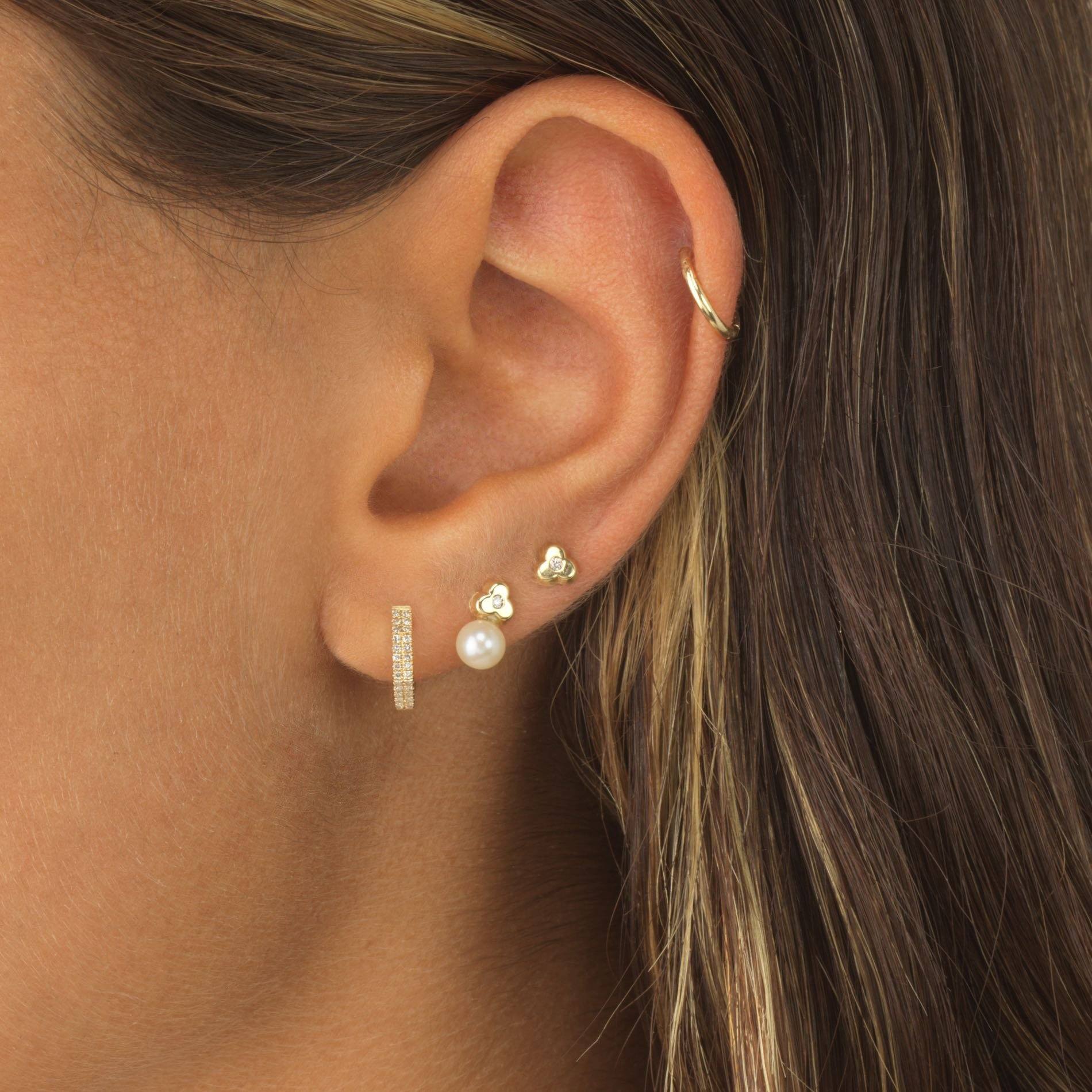  Diamond Octagon Double Row Huggie Earring 14K - Adina's Jewels
