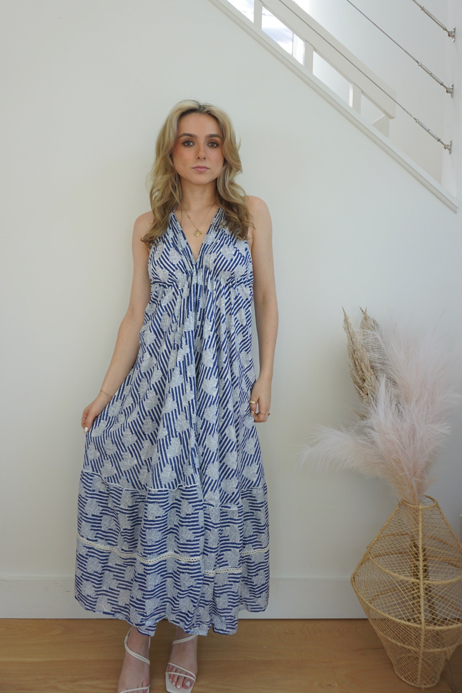 Ziggy Halter Dress - Navy Block Stripe