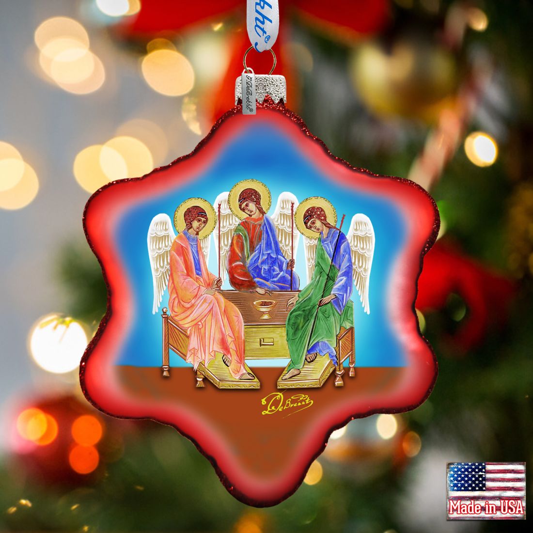 Trinity Nativity Snowflake Glass Ornament by G. DeBrekht - Nativity Holiday Decor - 754-034