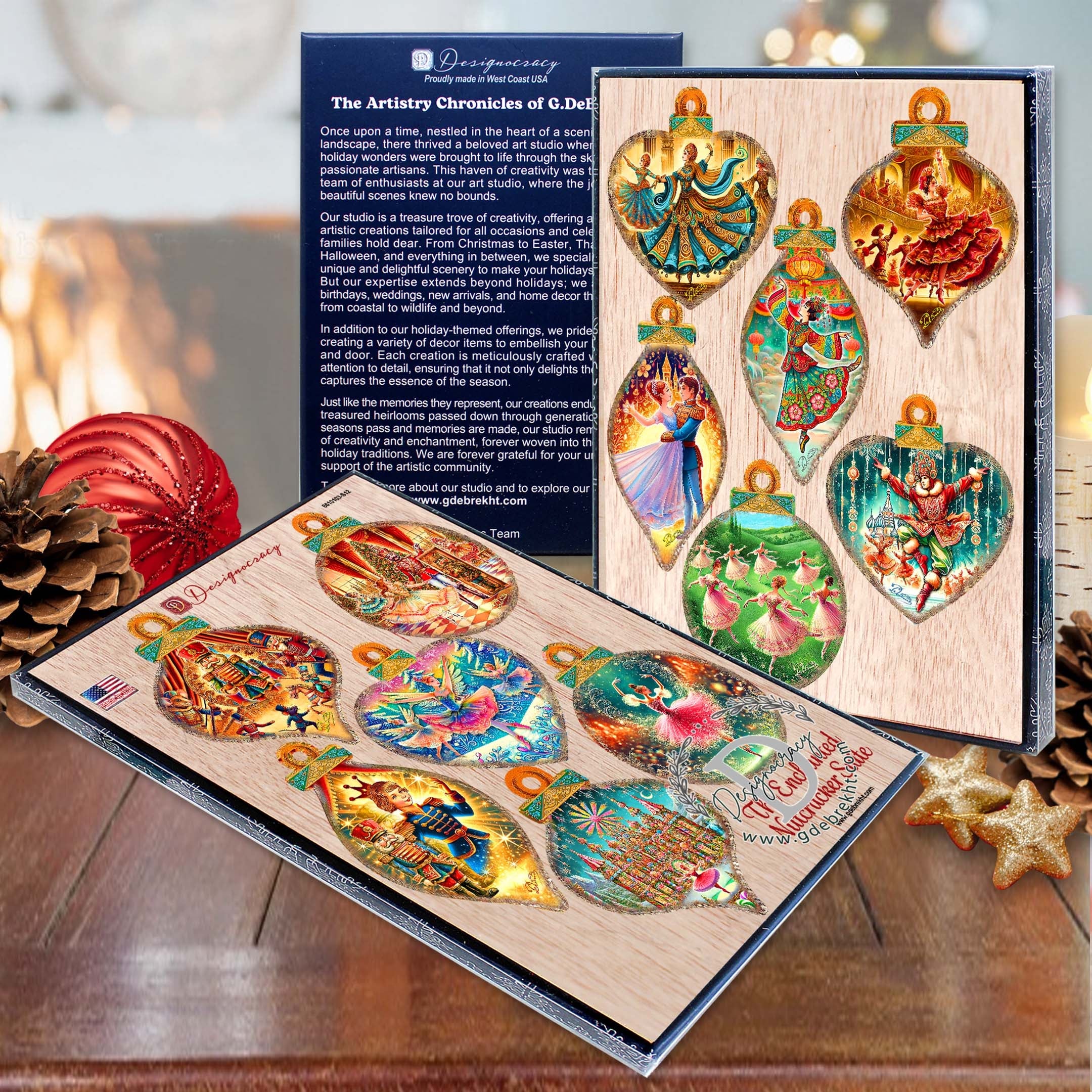The Enchanted Nutcracker Suite Wooden Ornaments Set of 12 by G. DeBrekht - Christmas Décor - 8610103-S12