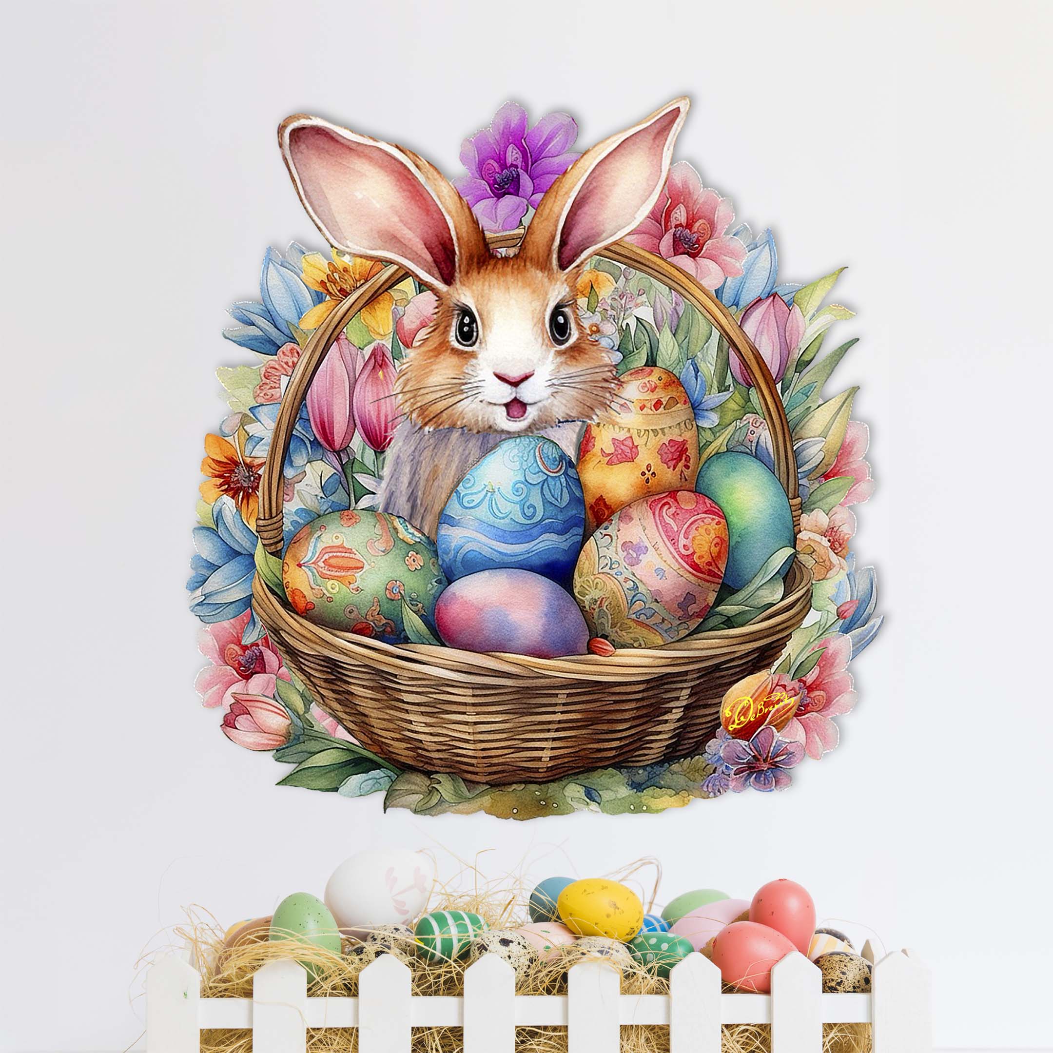 Bunny in a Basket Holiday Door Decor by G. Debrekht - Easter Spring Decor - 8652764H