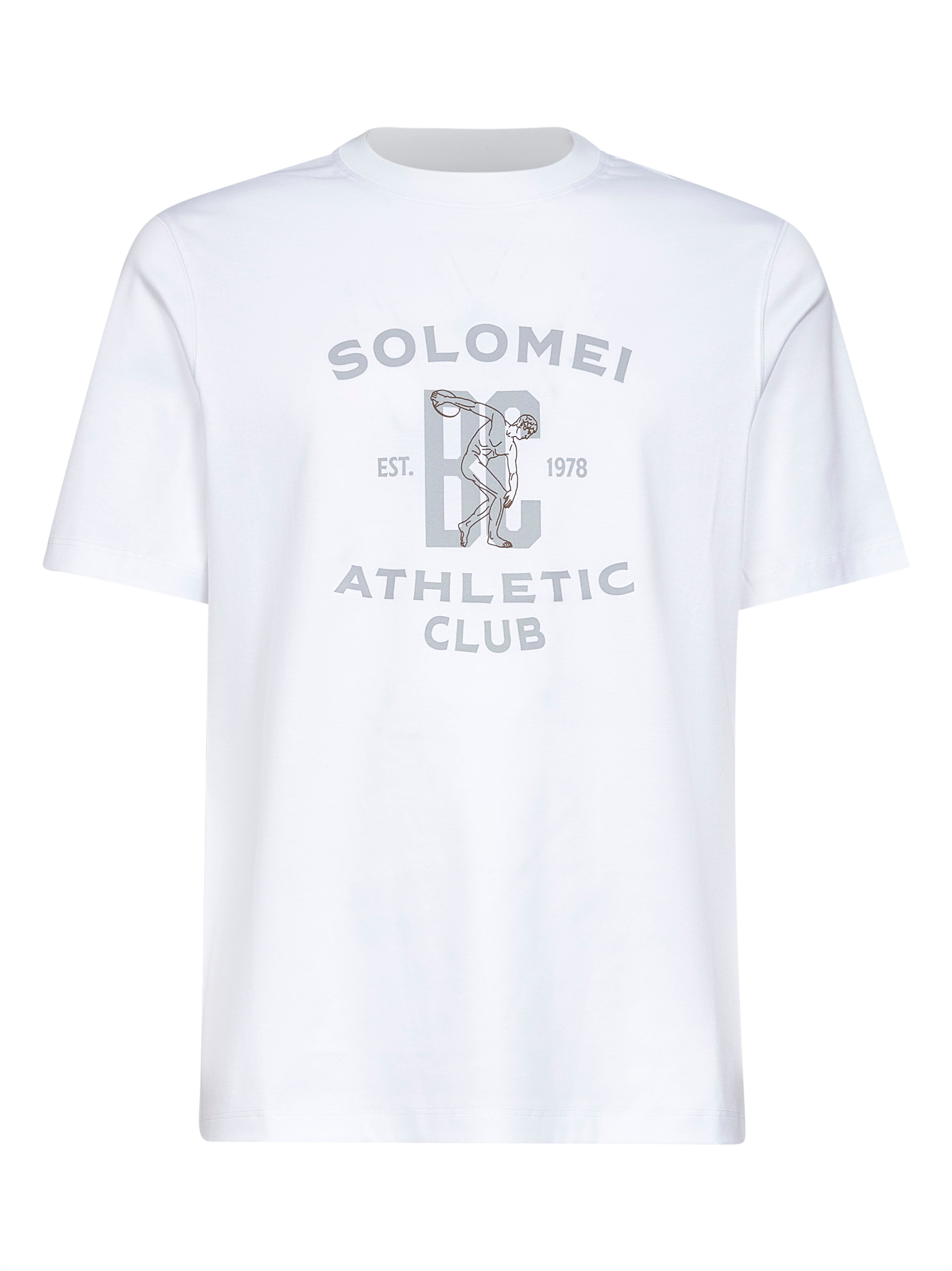 Brunello Cucinelli Men White Jersey Printed Crewneck T-Shirt