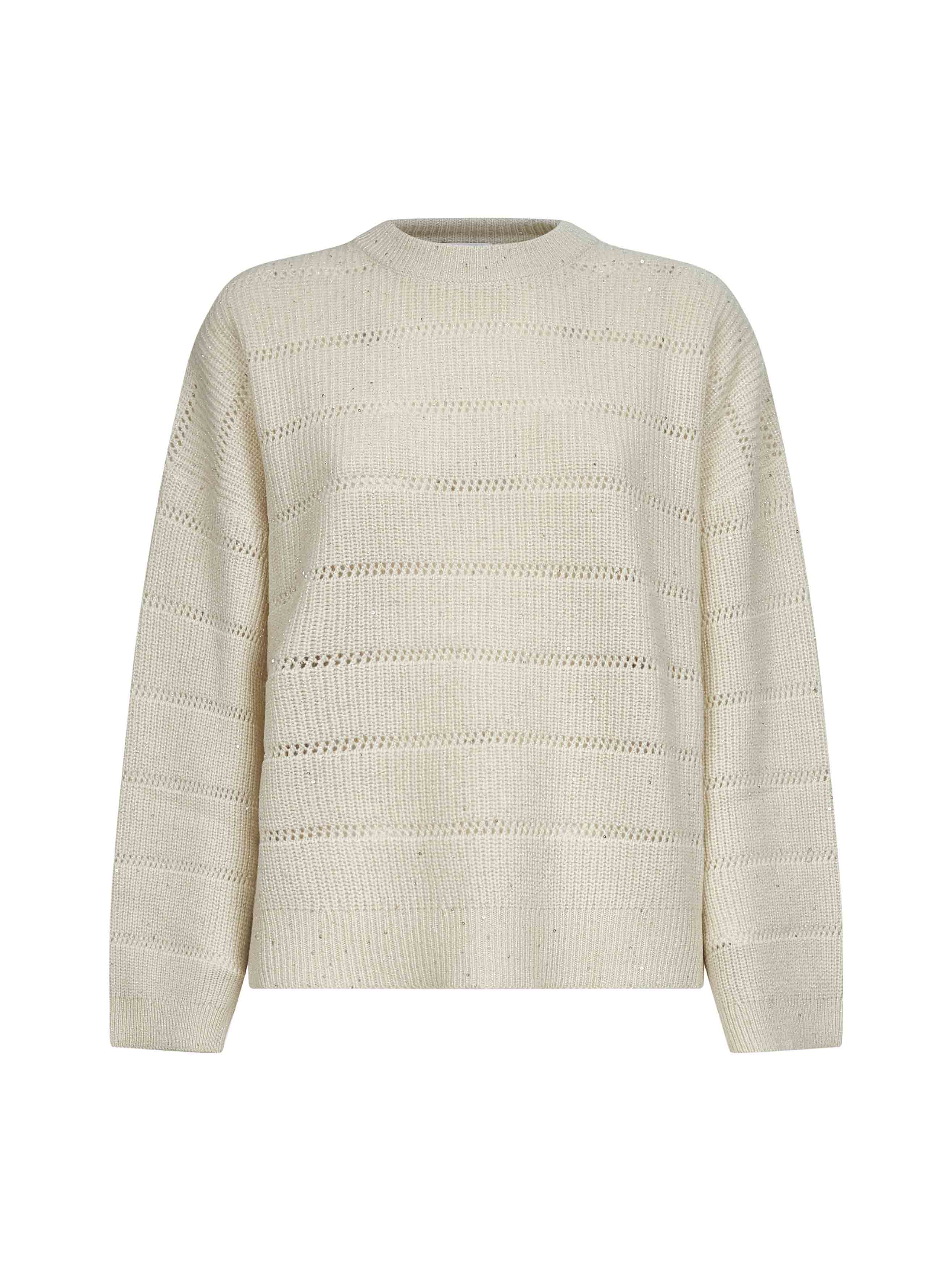 Brunello Cucinelli Women Ivory Diamond Cashmere And Wool Sweater