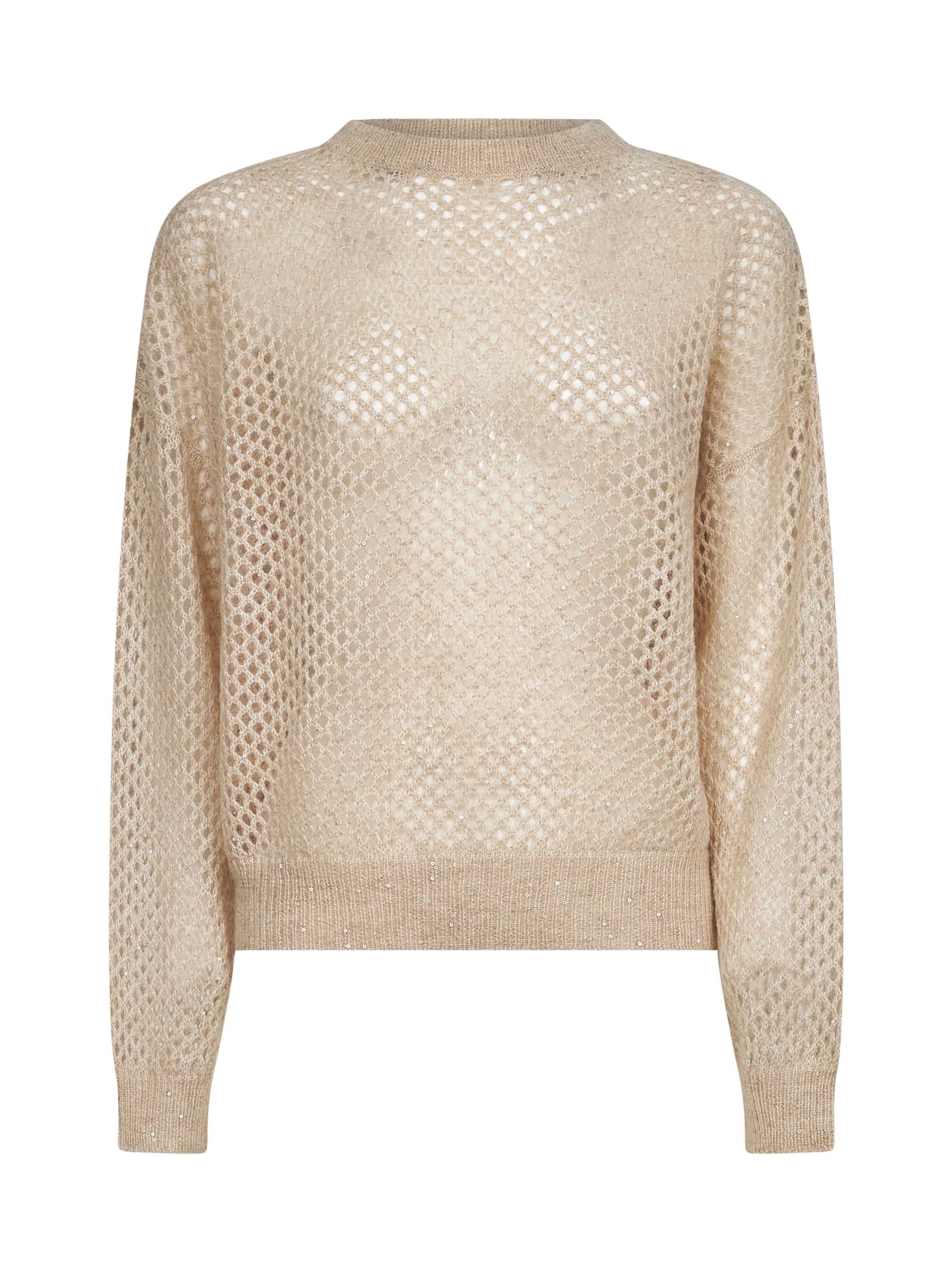 Brunello Cucinelli Women Beige Dazzling Mesh Crewneck Sweater