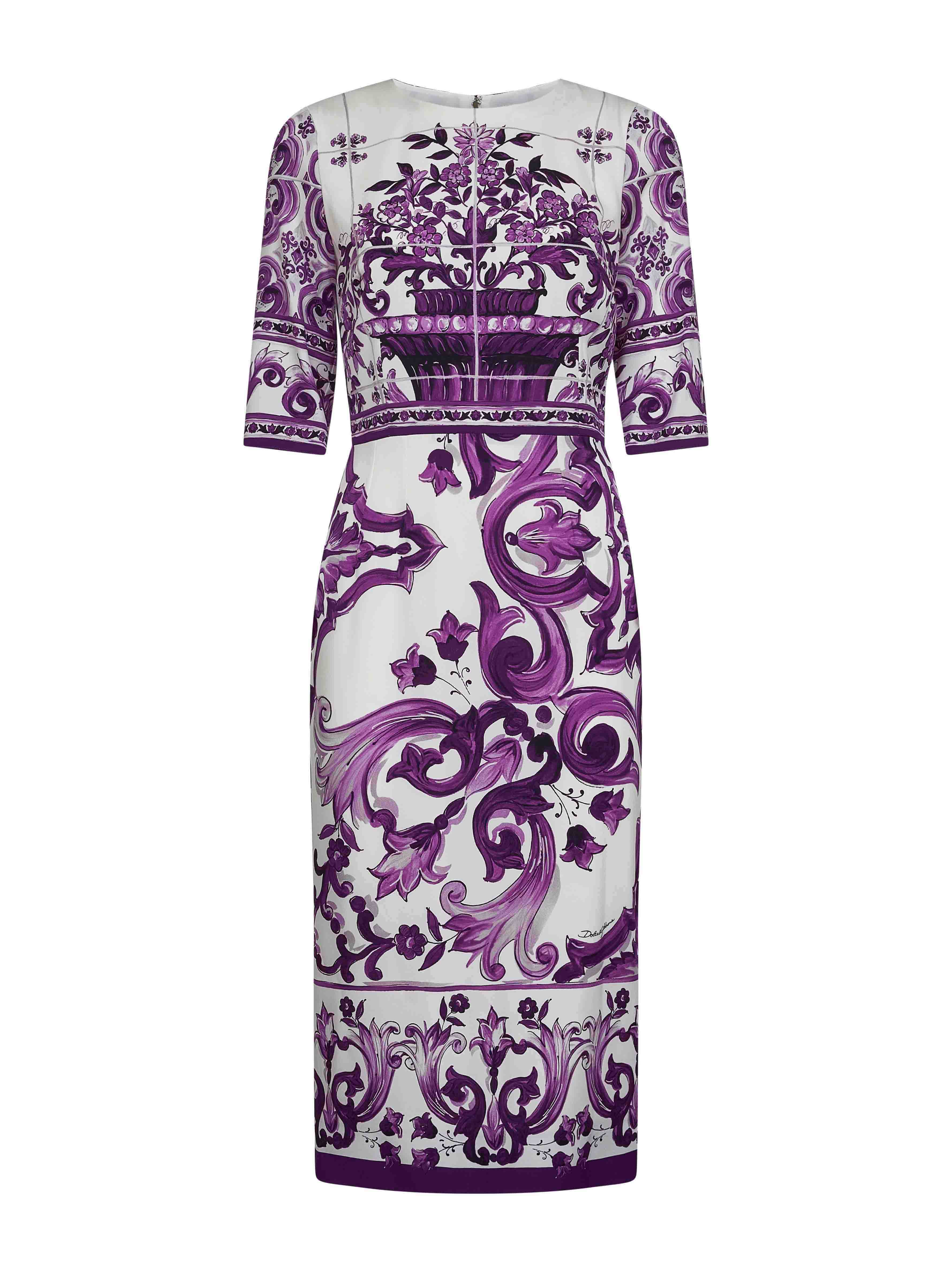 Dolce & Gabbana Women Maiolica Print Charmeuse Midi Dress
