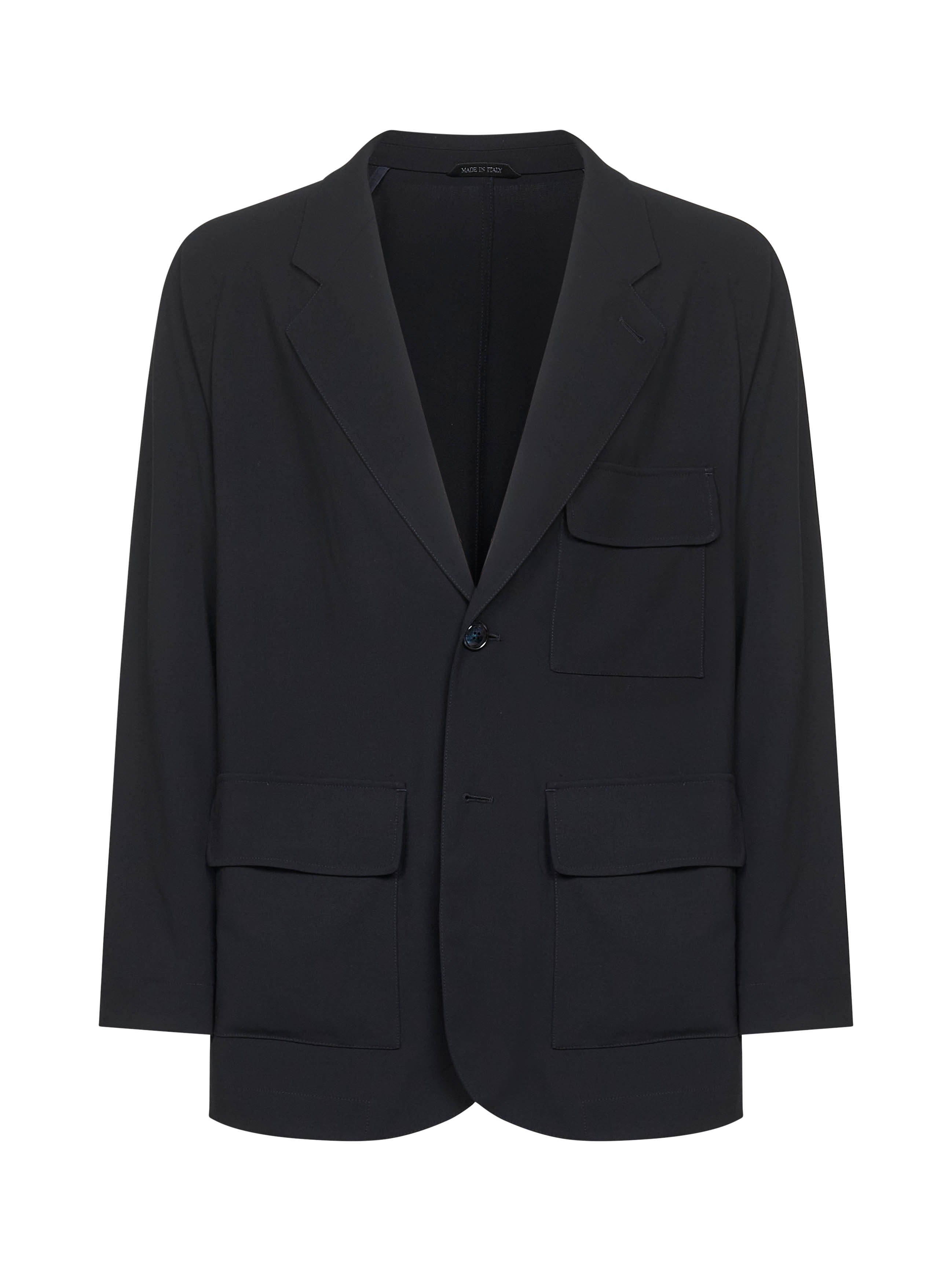 Giorgio Armani Men Blue Wool Crepe Single-Breasted Jacket