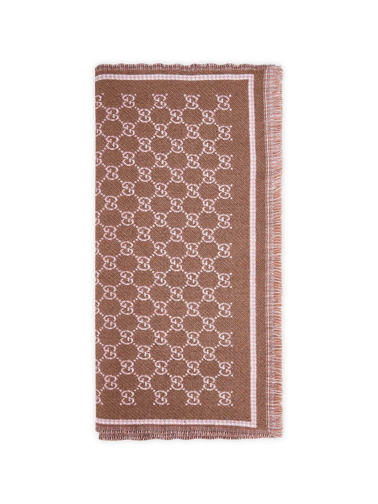 Gucci Women Brown Gg Wool Blend Scarf