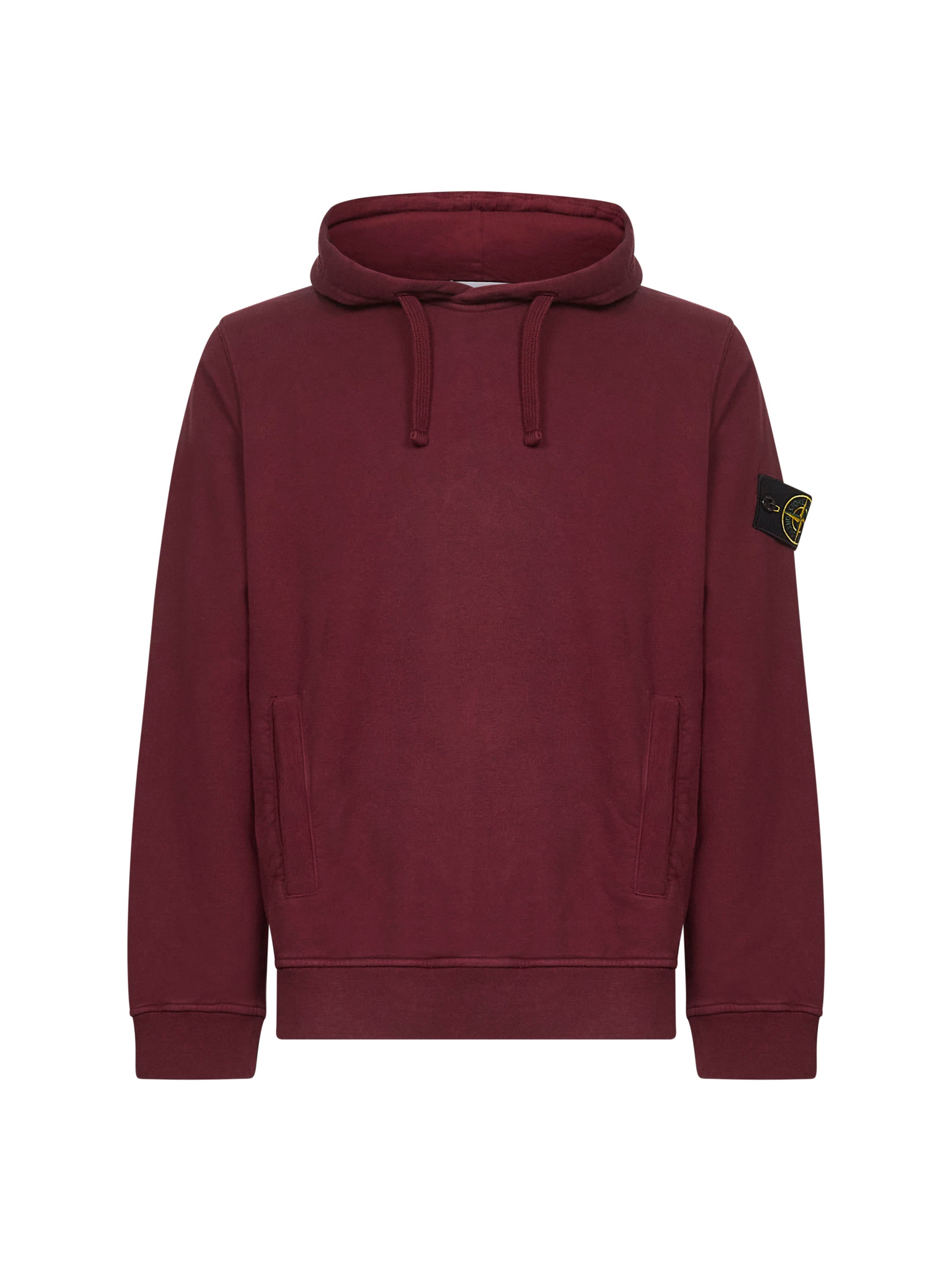 Stone Island Men Burgundy Brushed Organic Cotton Hoodie
