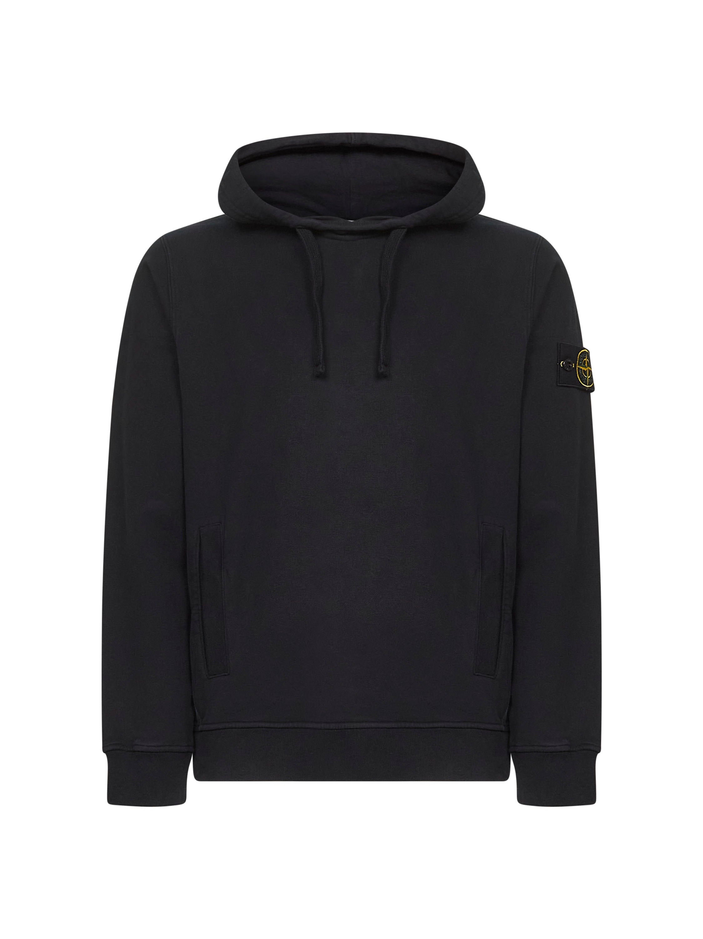 Stone Island Men Black Brushed Organic Cotton Hoodie