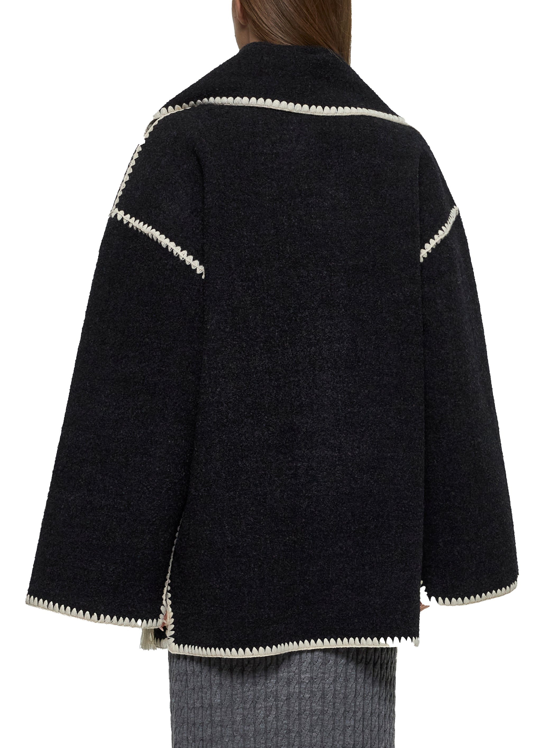 Toteme Women Grey Felt Embroidered Scarf Jacket