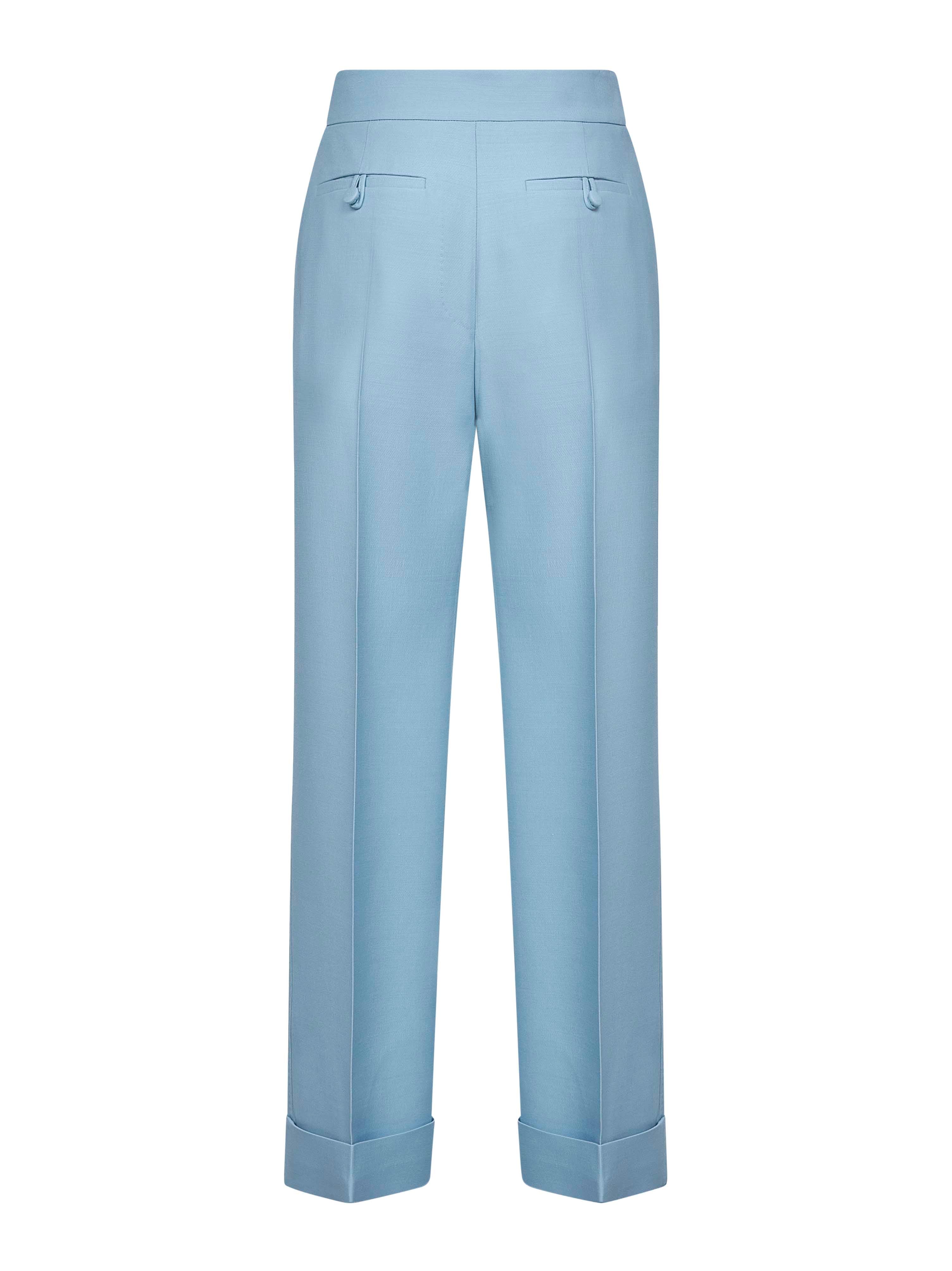 Valentino Women Light Blue Virgin Wool And Silk Straight Trousers