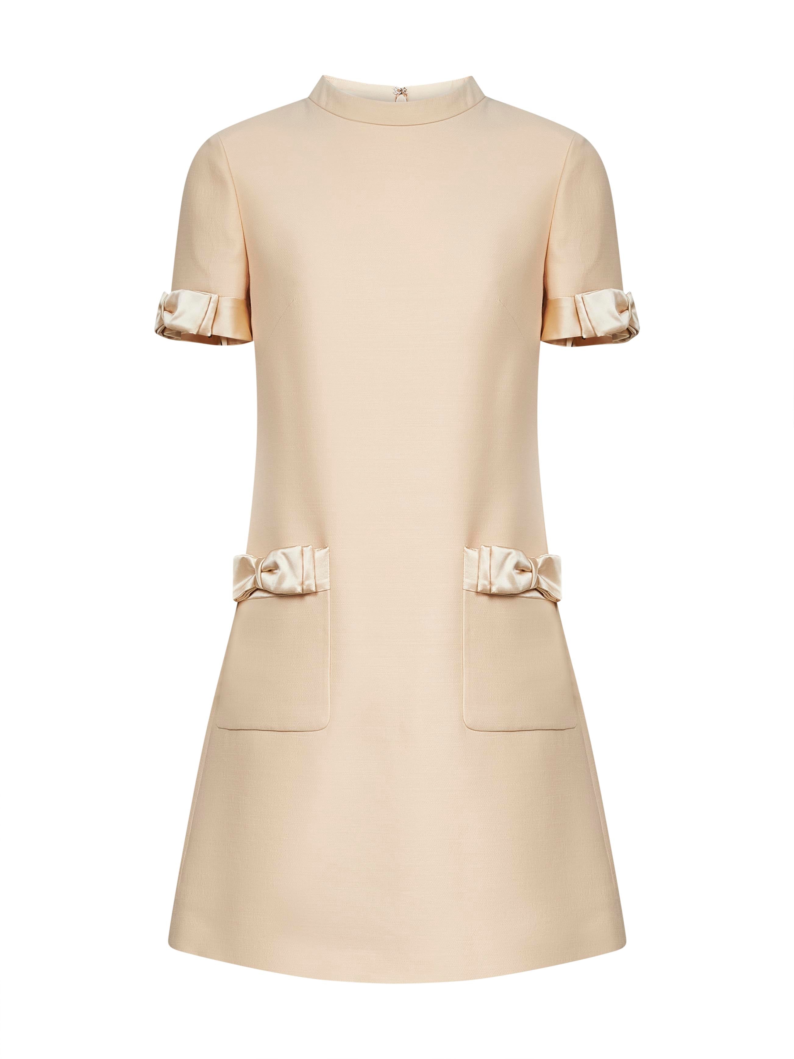 Valentino Women Beige Crepe Couture Short Dress With Bows