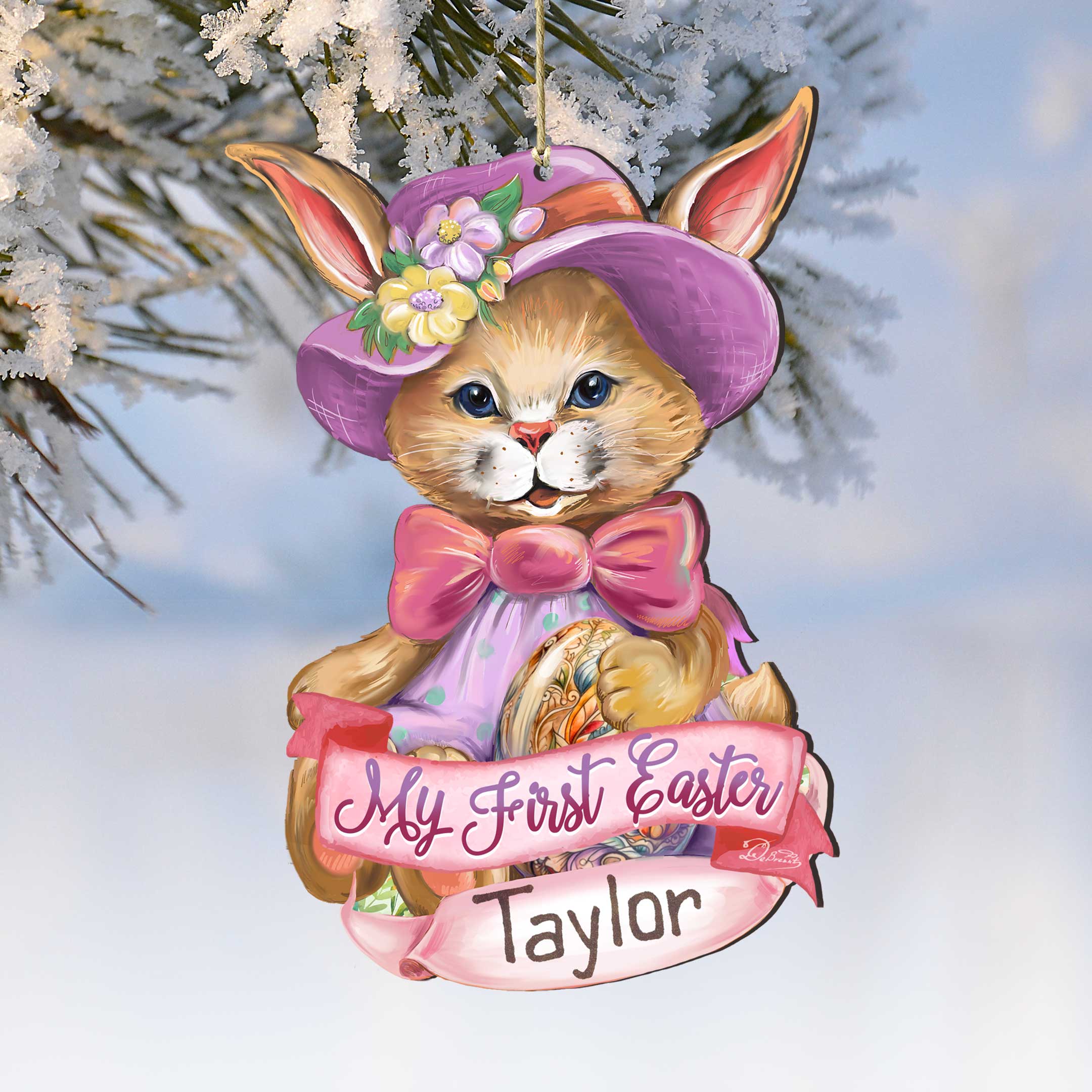 Personalized Baby Gift, Easter Wooden Ornament, Easter Basket Tag  - Baby Name My First Easter Bunny Wooden Ornaments by G. Debrekht Easter Spring Decor - 8652783P-24