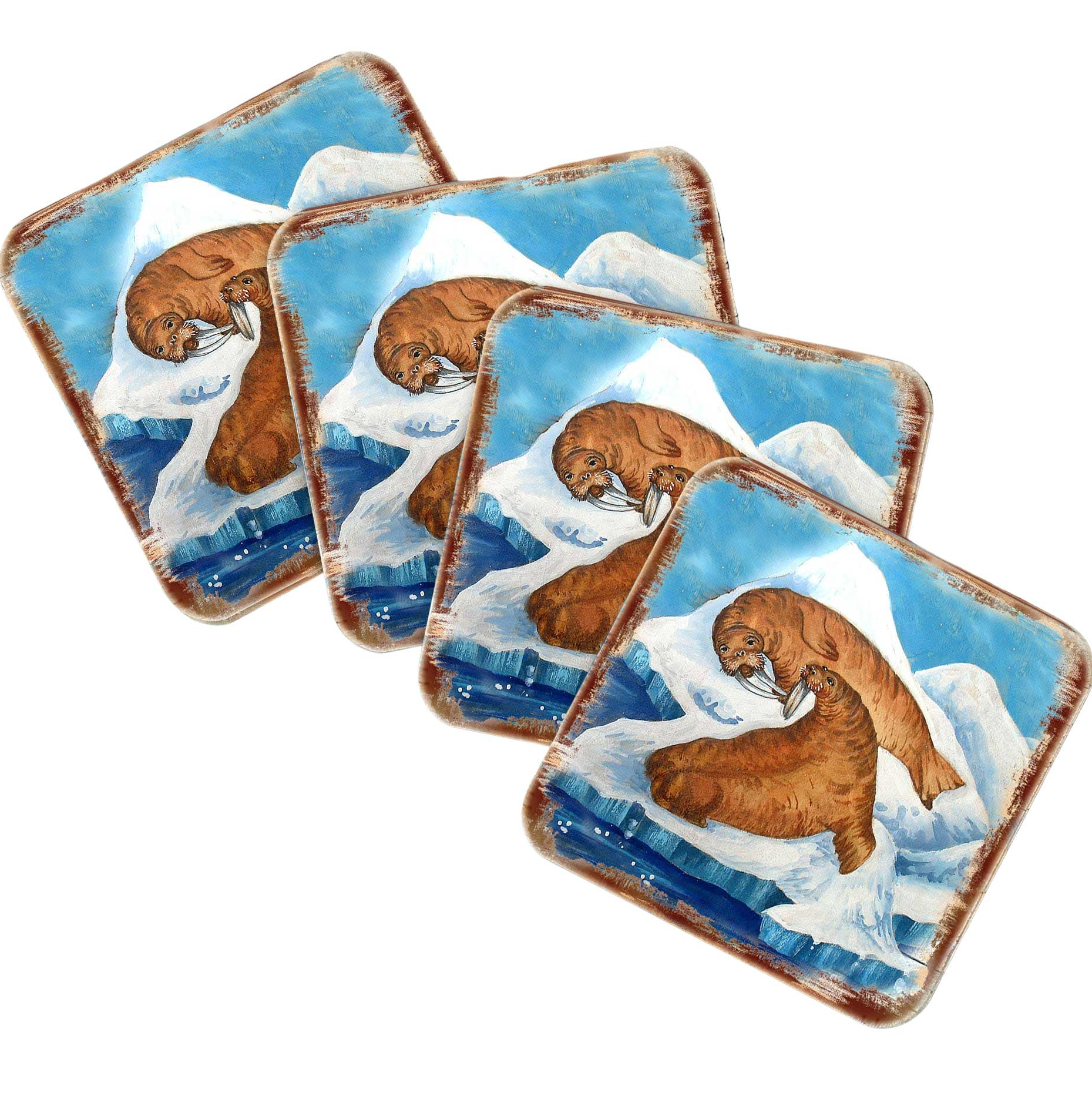 Sea Lions Wooden Cork Coasters Gift Set of 4 by Nature Wonders - Coastal Wildlife Decor  - 95377C-S4