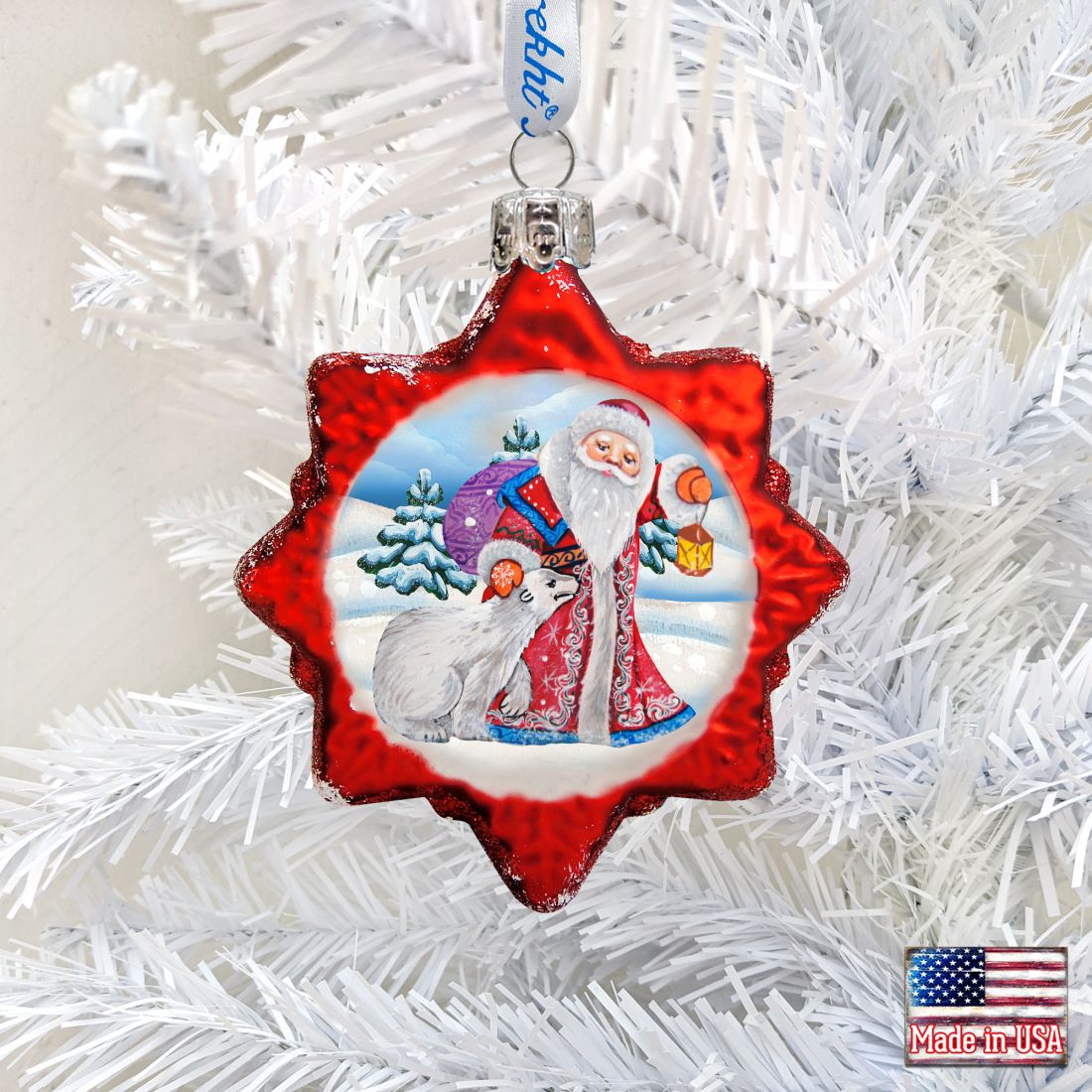 Santa With Polar Bear Mercury Glass Ornament by G. DeBrekht - Christmas Santa Snowman Decor - 773011