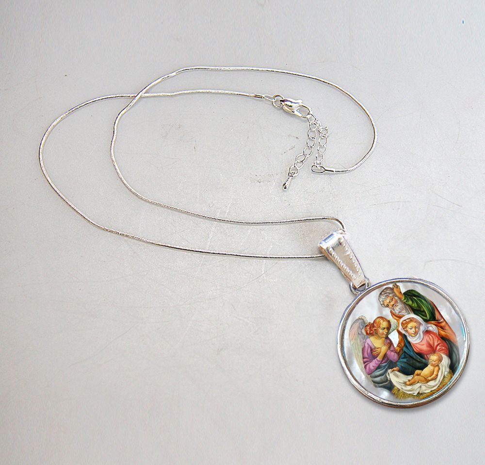 The Holy Family Silver Plated Mother of Pearl Necklace - 43020