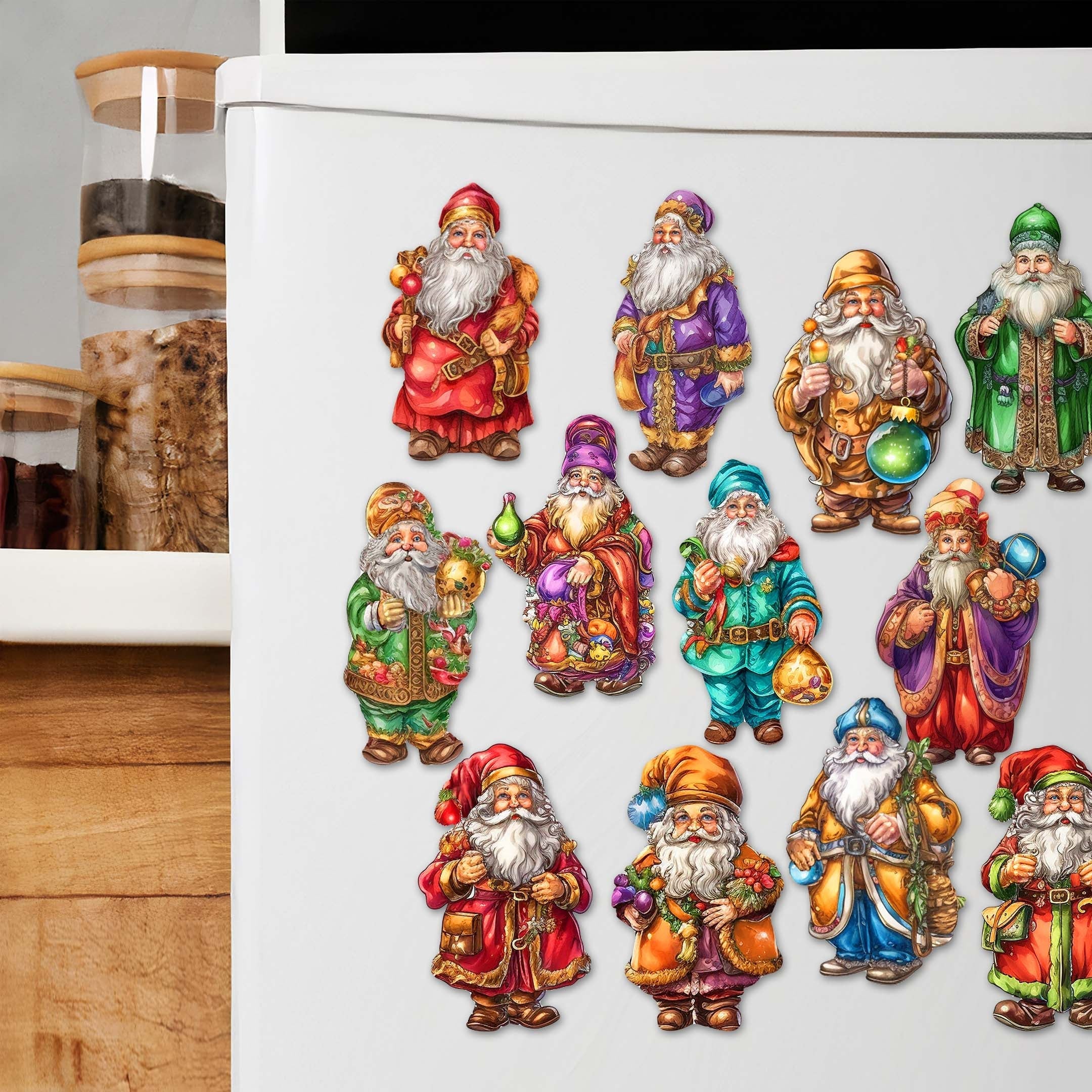 Colorful Santa Decorative Wooden Magnets Set of 6 by G. Debrekht - Christmas Decor - 8090050G-S6