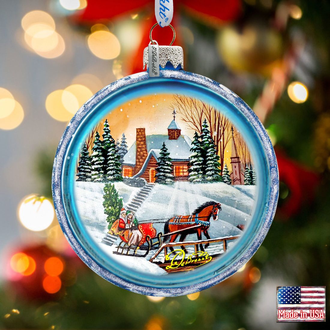Winter Sledding Glass Ornament by G. DeBrekht - Christmas Decor - 764-152