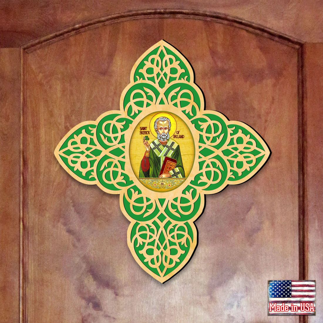 Saint Patrick Filigree Wooden Cross by Museum Icons - Celtic Decor - 88460